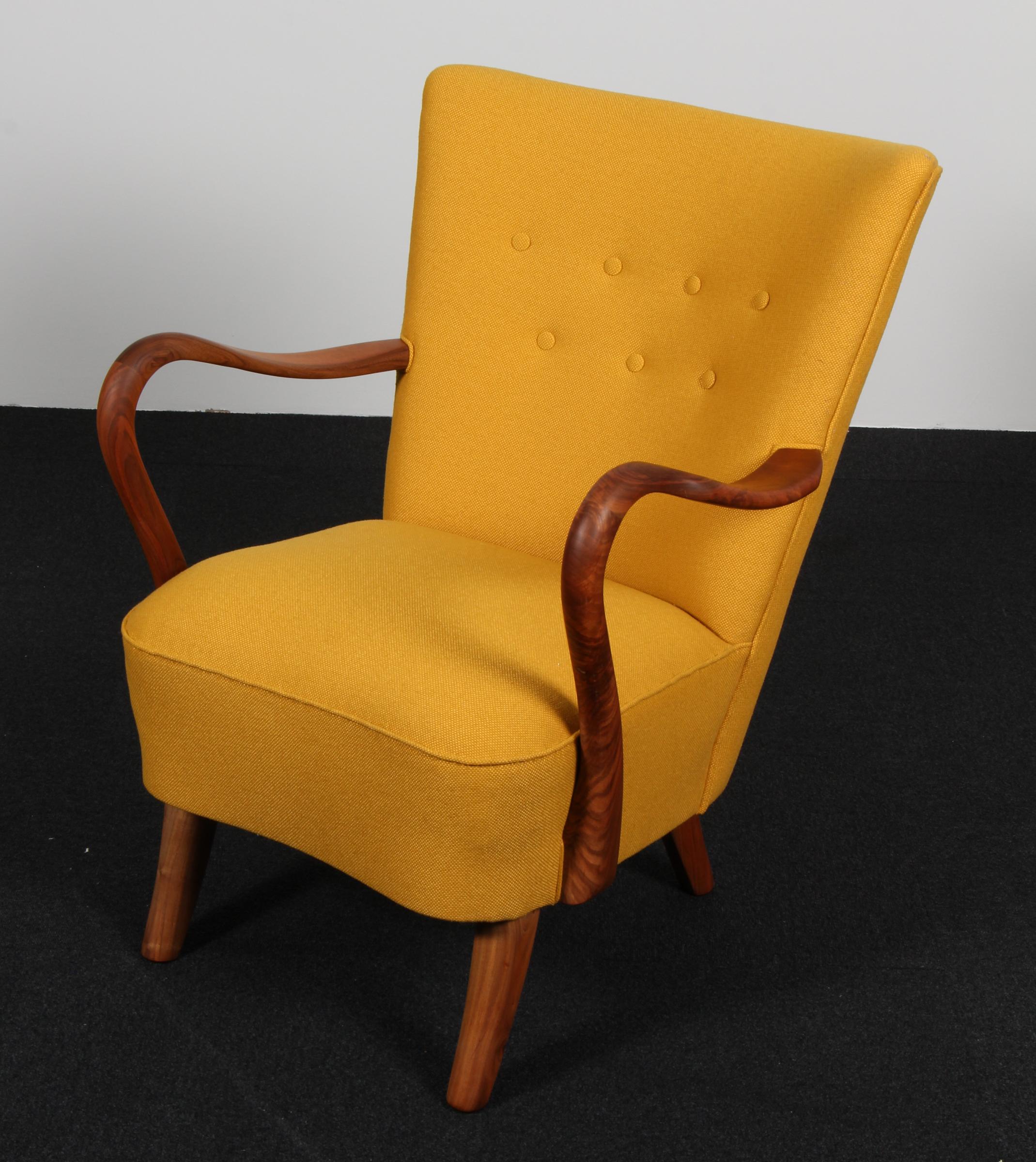 Scandinave moderne Alfred Christensen, Chaise longue en laine jaune, années 1940 en vente