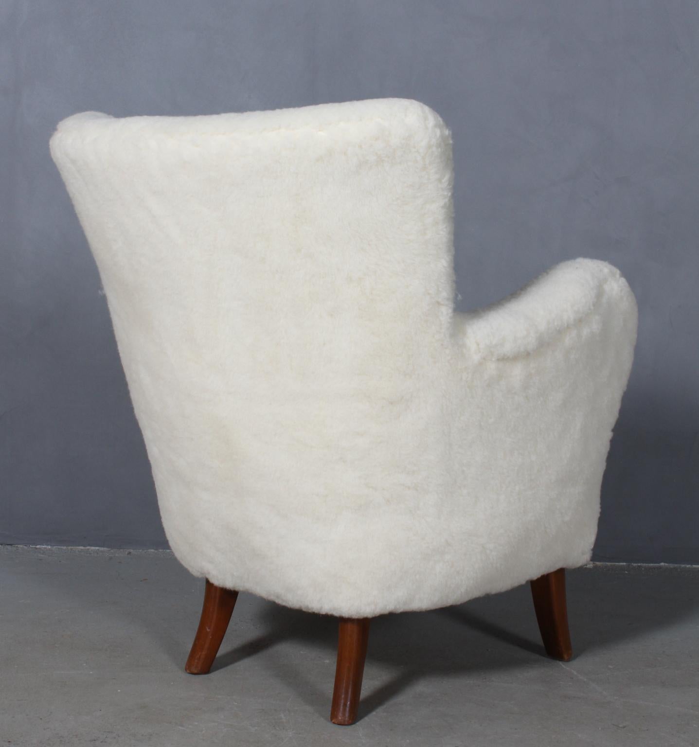 Mid-20th Century Alfred Christensen, Lounge Chair Lamb Wool, 1940s