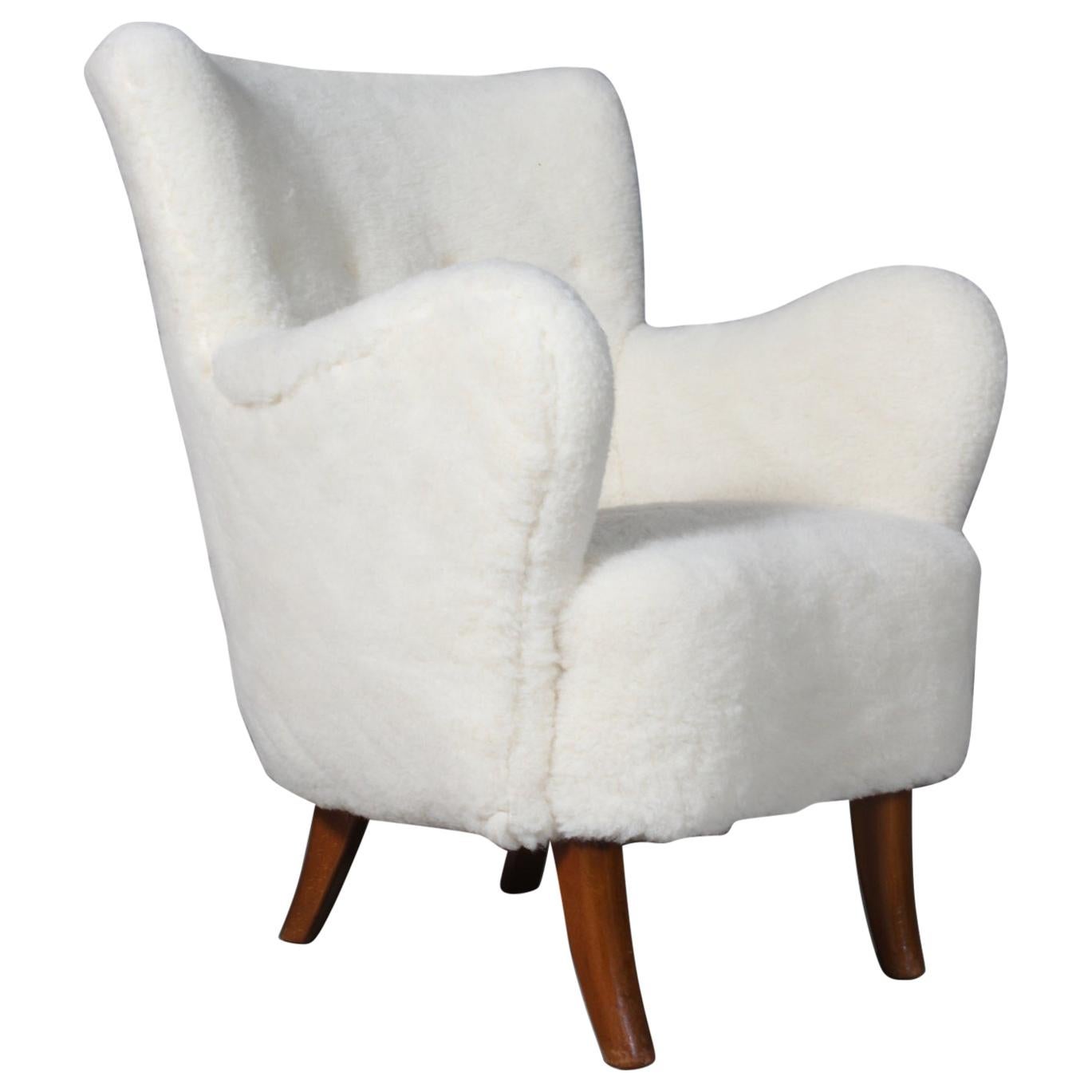 Alfred Christensen, Lounge Chair Lamb Wool, 1940s