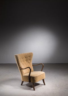 Alfred Christensen Lounge Chair with Yellow Upholstery, Denmark, 1940s