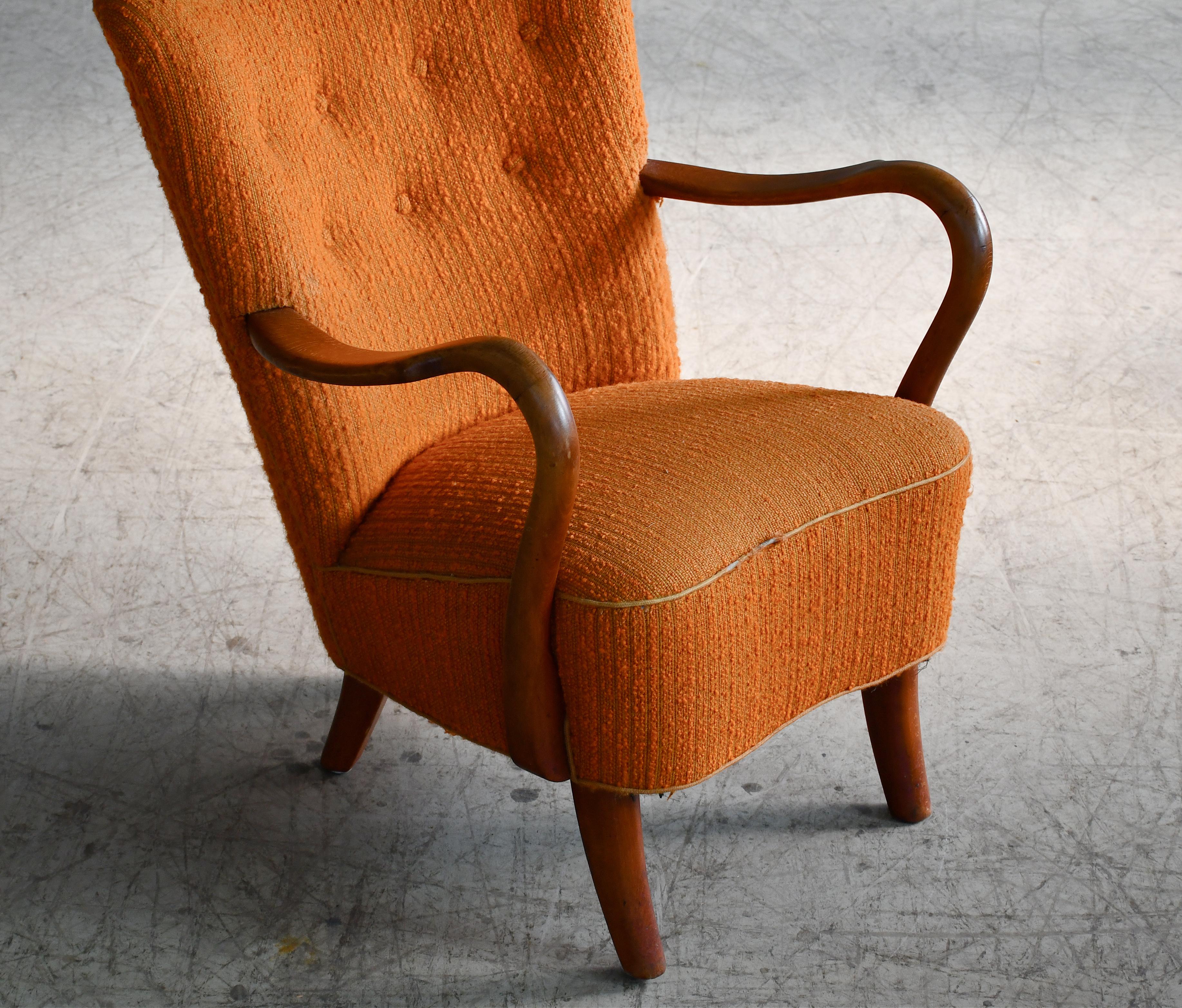 Mid-Century Modern Alfred Christensen Low Back Easy Chair with Open Armrests, Denmark 1940's