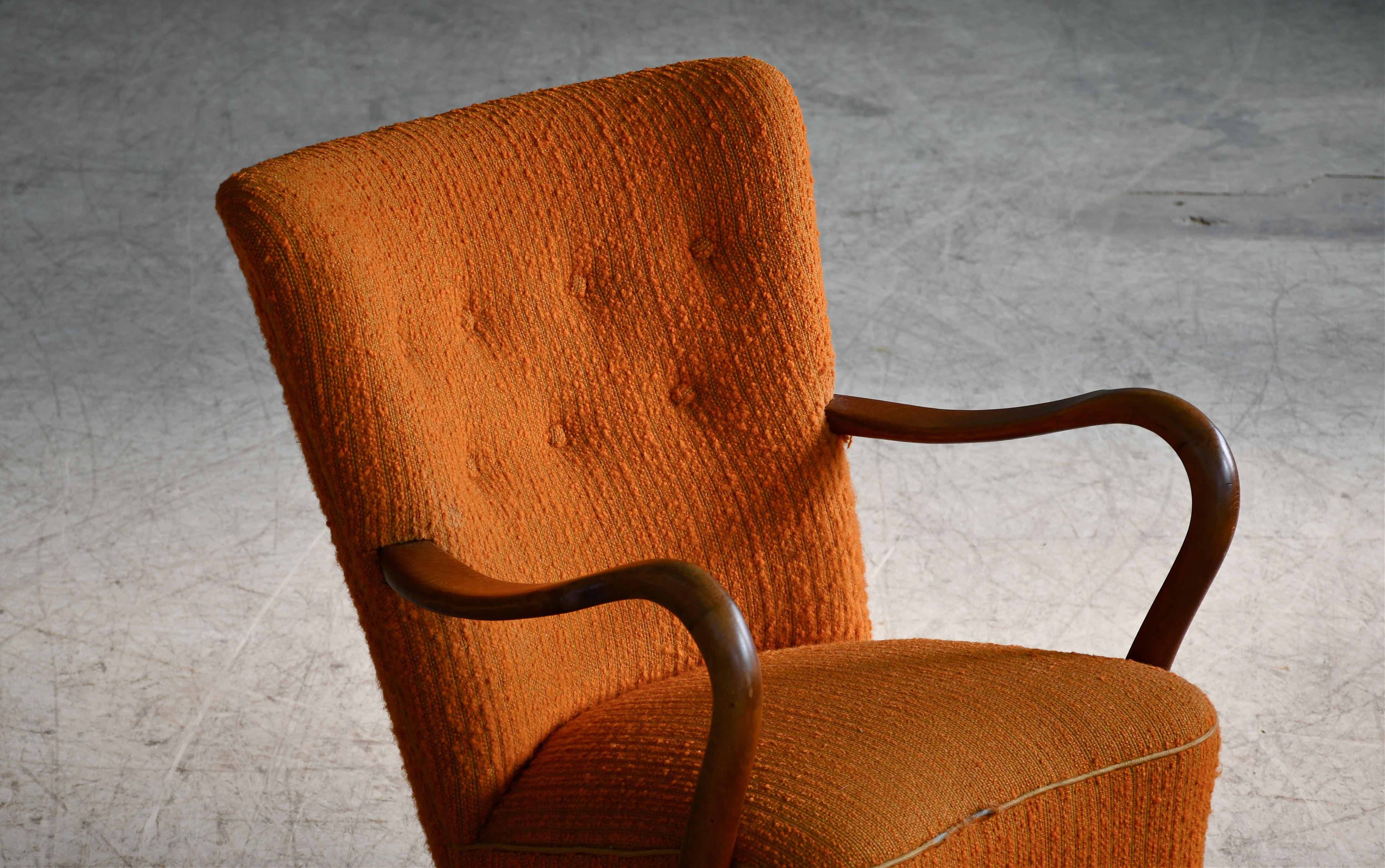 Danish Alfred Christensen Low Back Easy Chair with Open Armrests, Denmark 1940's