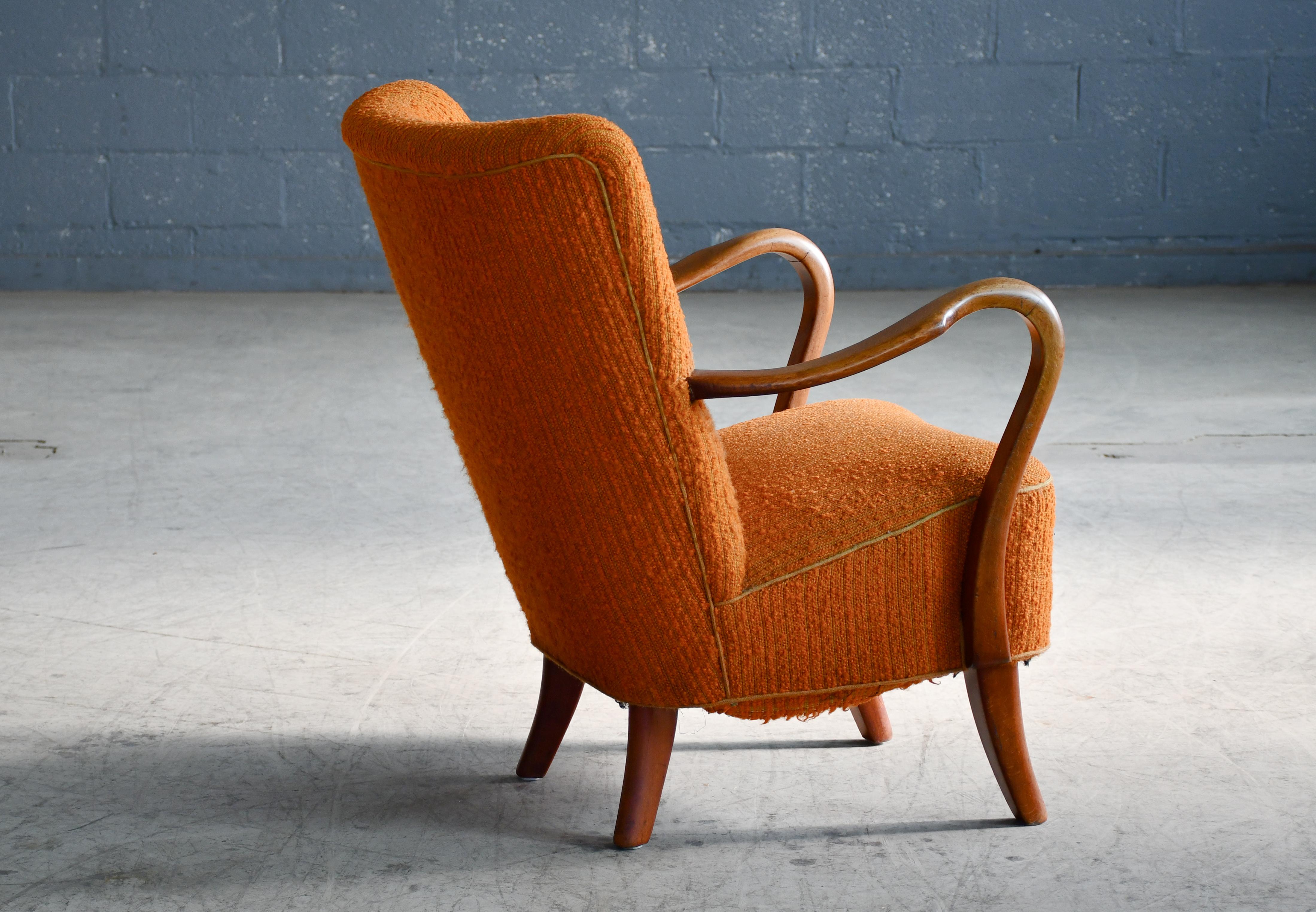 Alfred Christensen Low Back Easy Chair with Open Armrests, Denmark 1940's In Good Condition In Bridgeport, CT