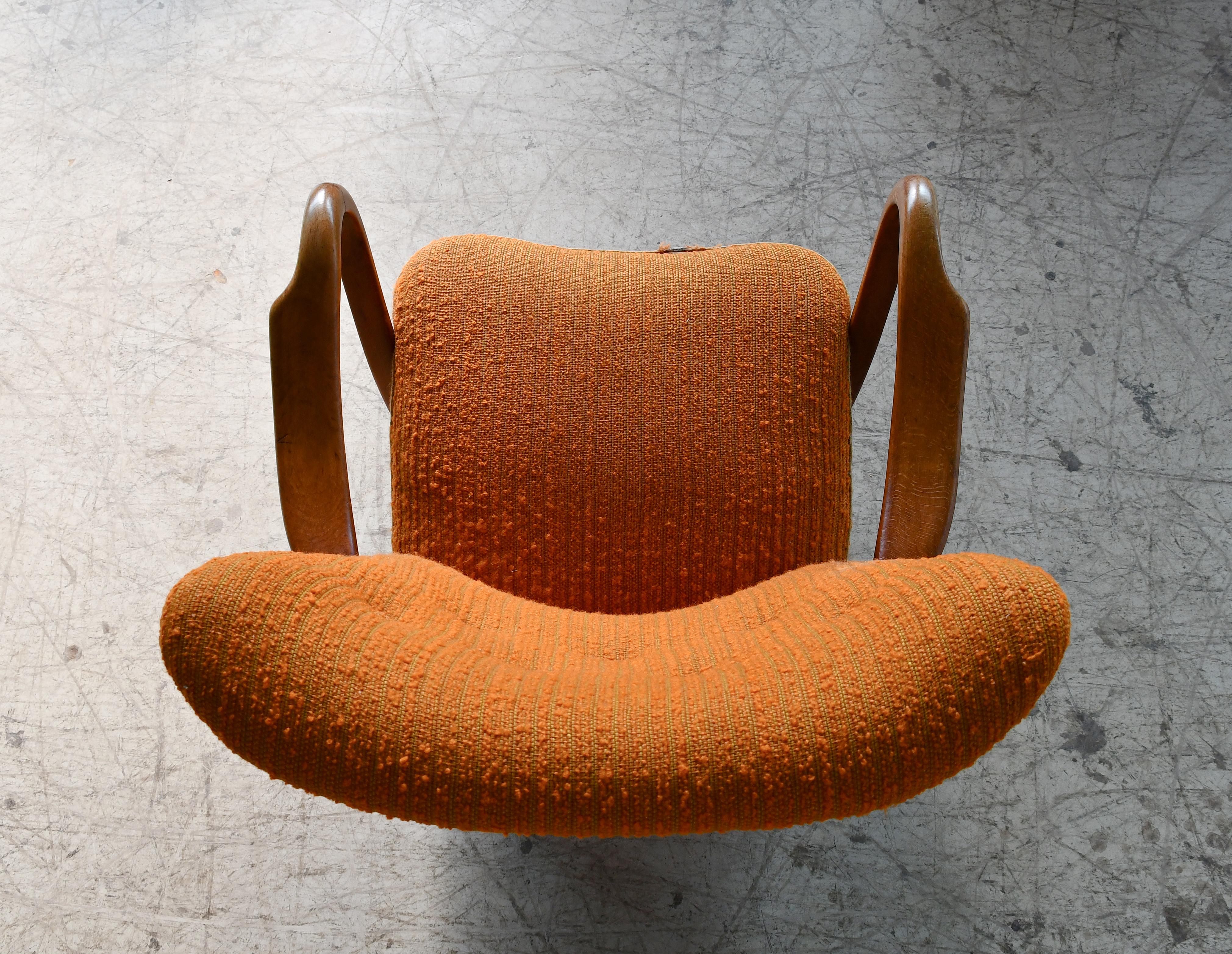 Mid-20th Century Alfred Christensen Low Back Easy Chair with Open Armrests, Denmark 1940's