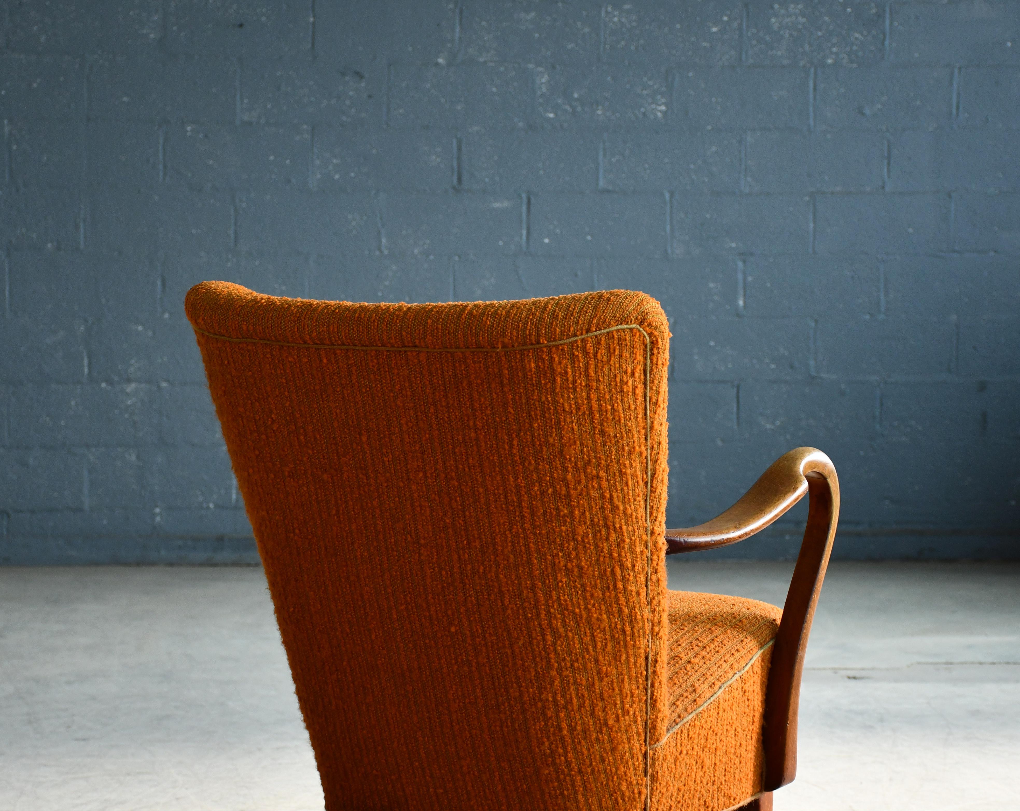 Wool Alfred Christensen Low Back Easy Chair with Open Armrests, Denmark 1940's