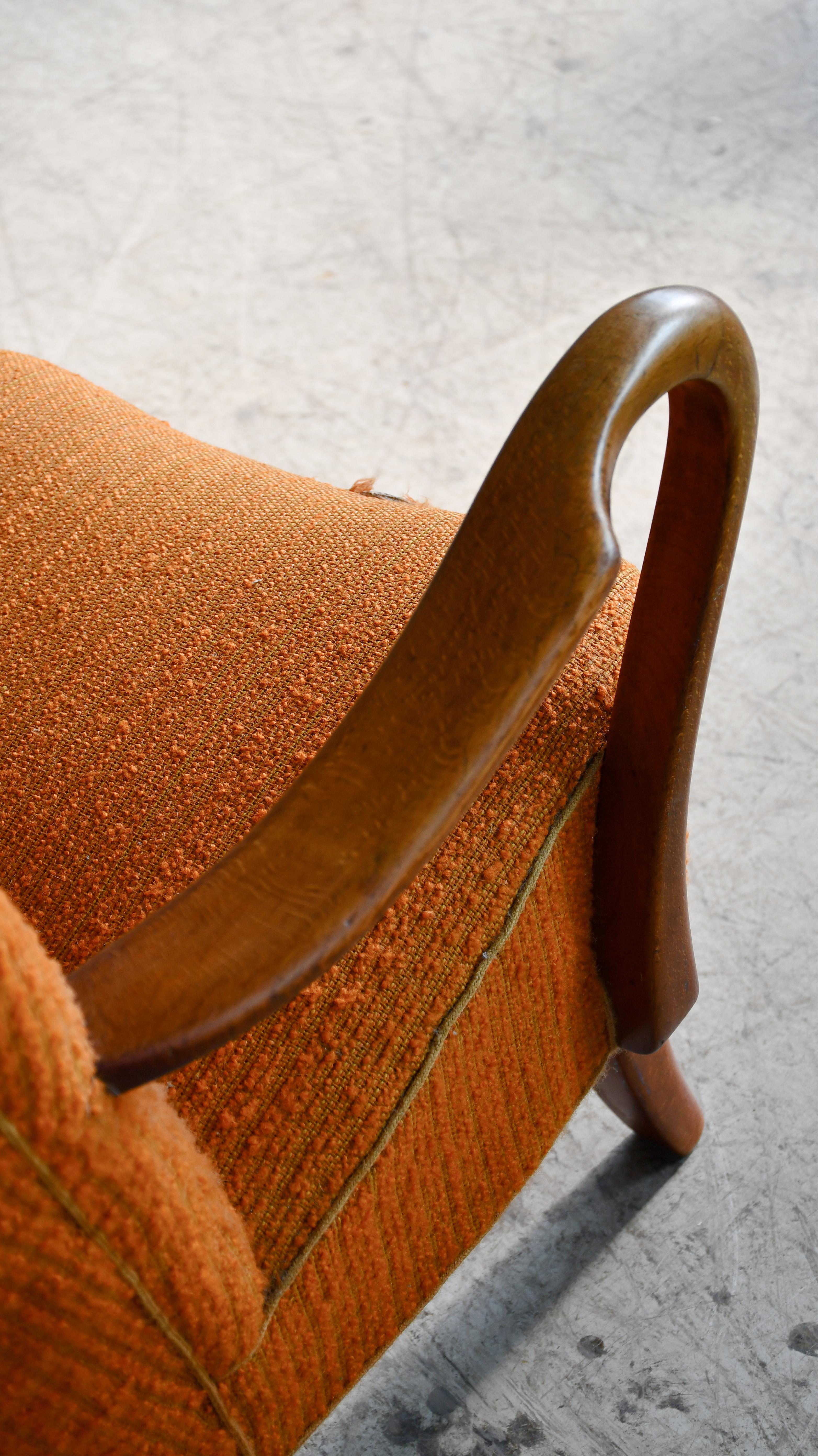 Alfred Christensen Low Back Easy Chair with Open Armrests, Denmark 1940's 1