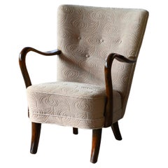 Alfred Christensen Easy Chair mit niedriger Rückenlehne und offenen Armlehnen, Dänemark 1940er Jahre