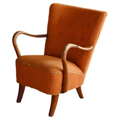 Alfred Christensen Low Back Easy Chair with Open Armrests, Denmark 1940's