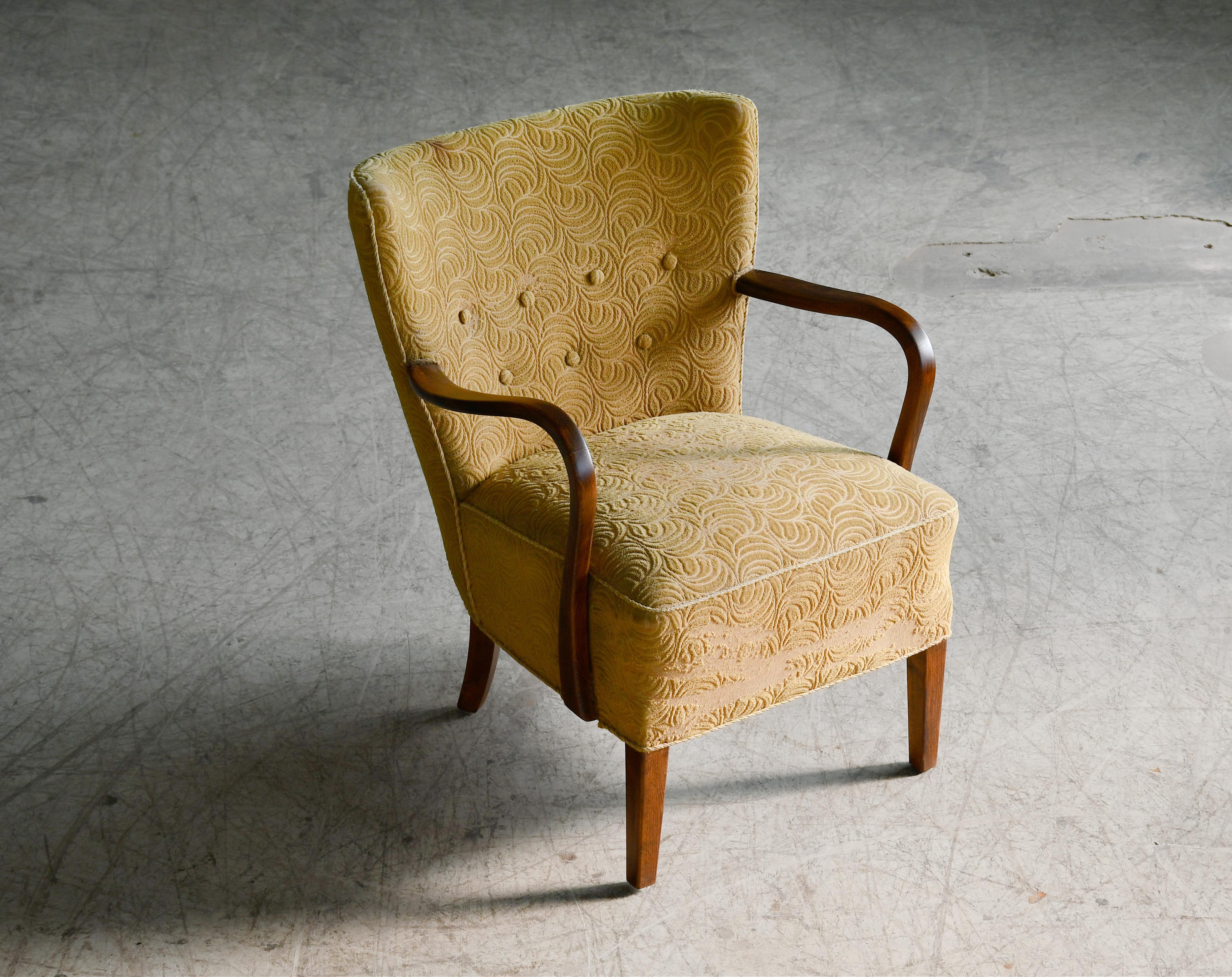 Mid-Century Modern Alfred Christensen Low Back Easy Chair with Open Armrests, Denmark 1940's (v) For Sale