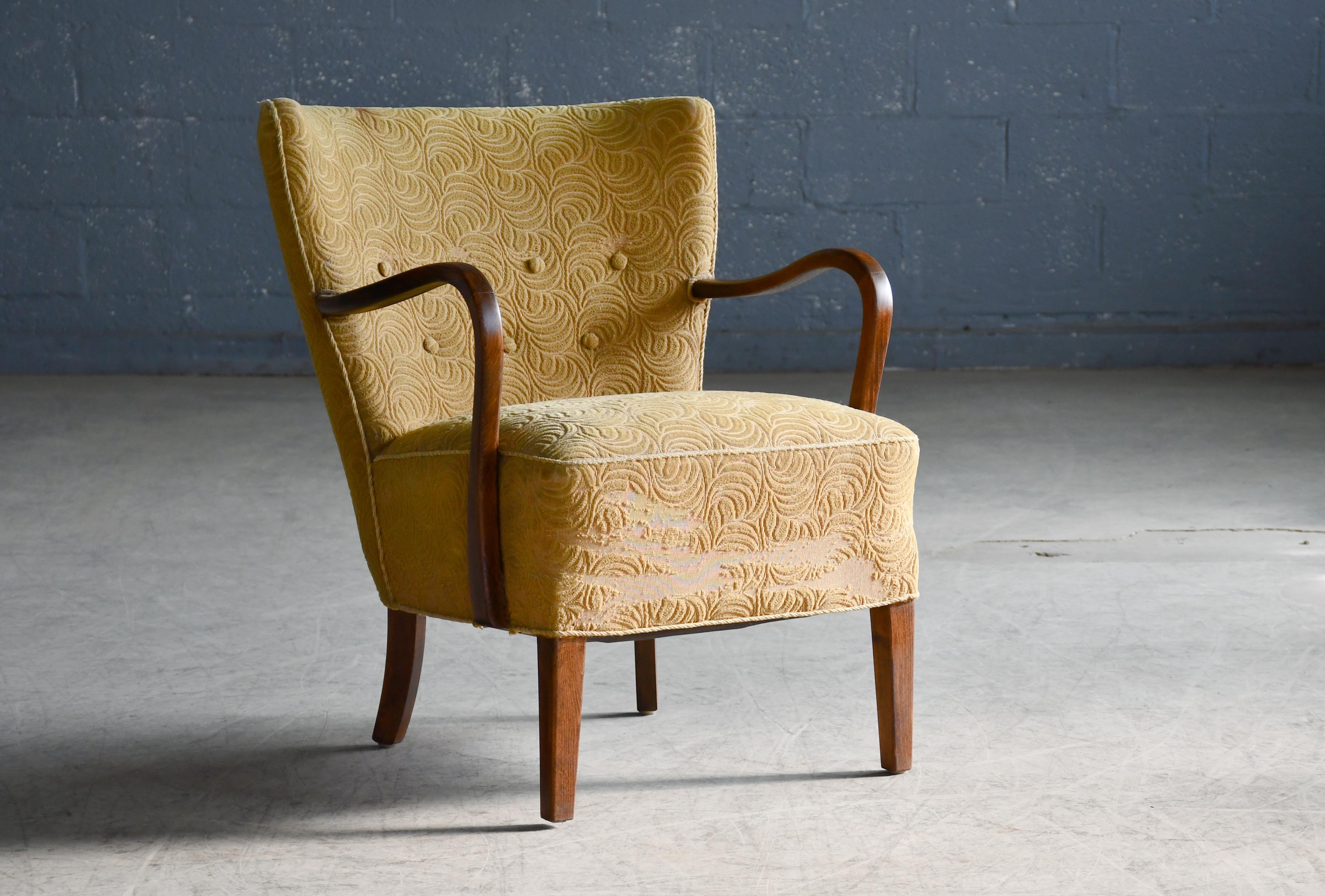 Danish Alfred Christensen Low Back Easy Chair with Open Armrests, Denmark 1940's (v) For Sale