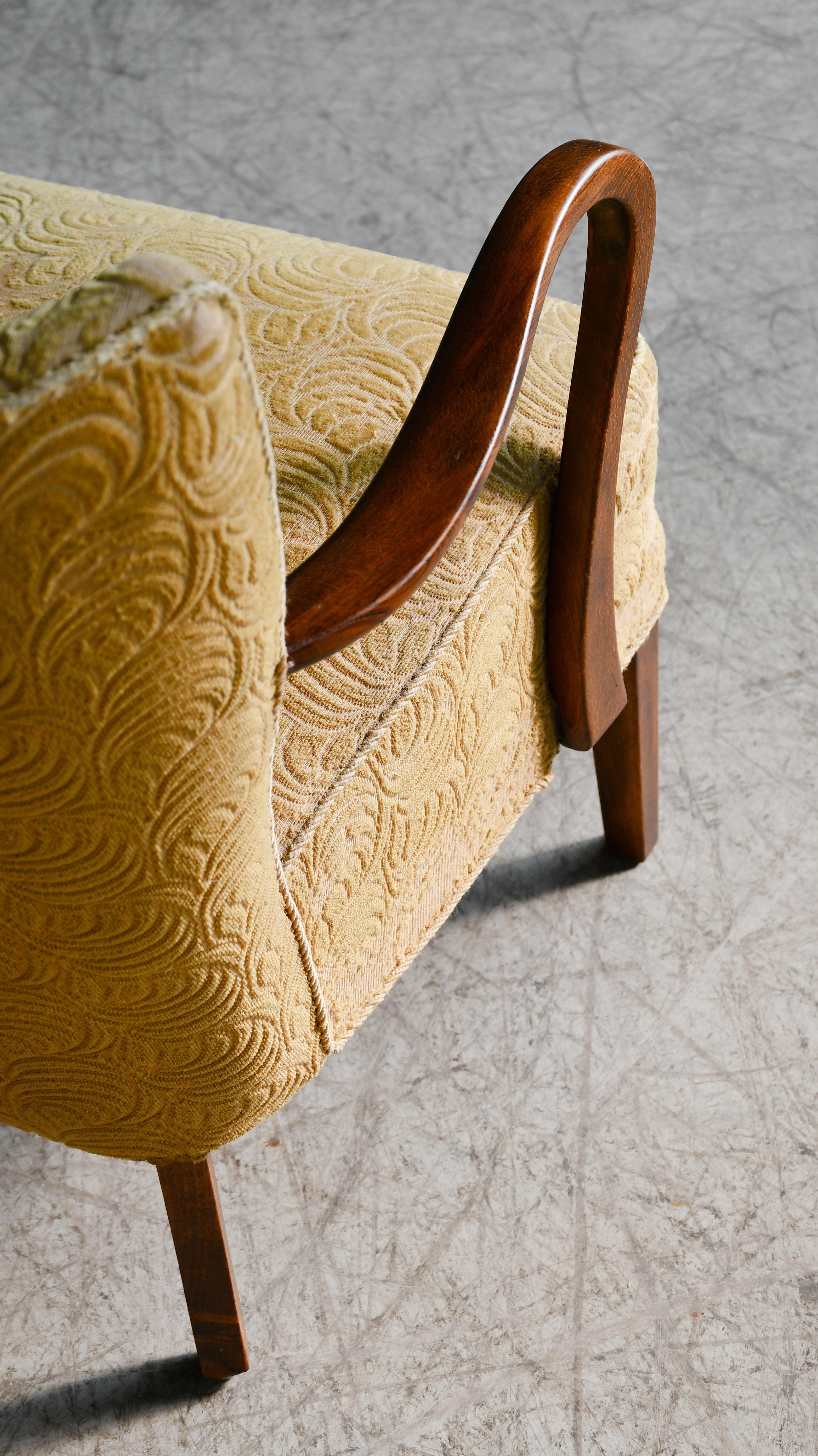 Wool Alfred Christensen Low Back Easy Chair with Open Armrests, Denmark 1940's (v) For Sale