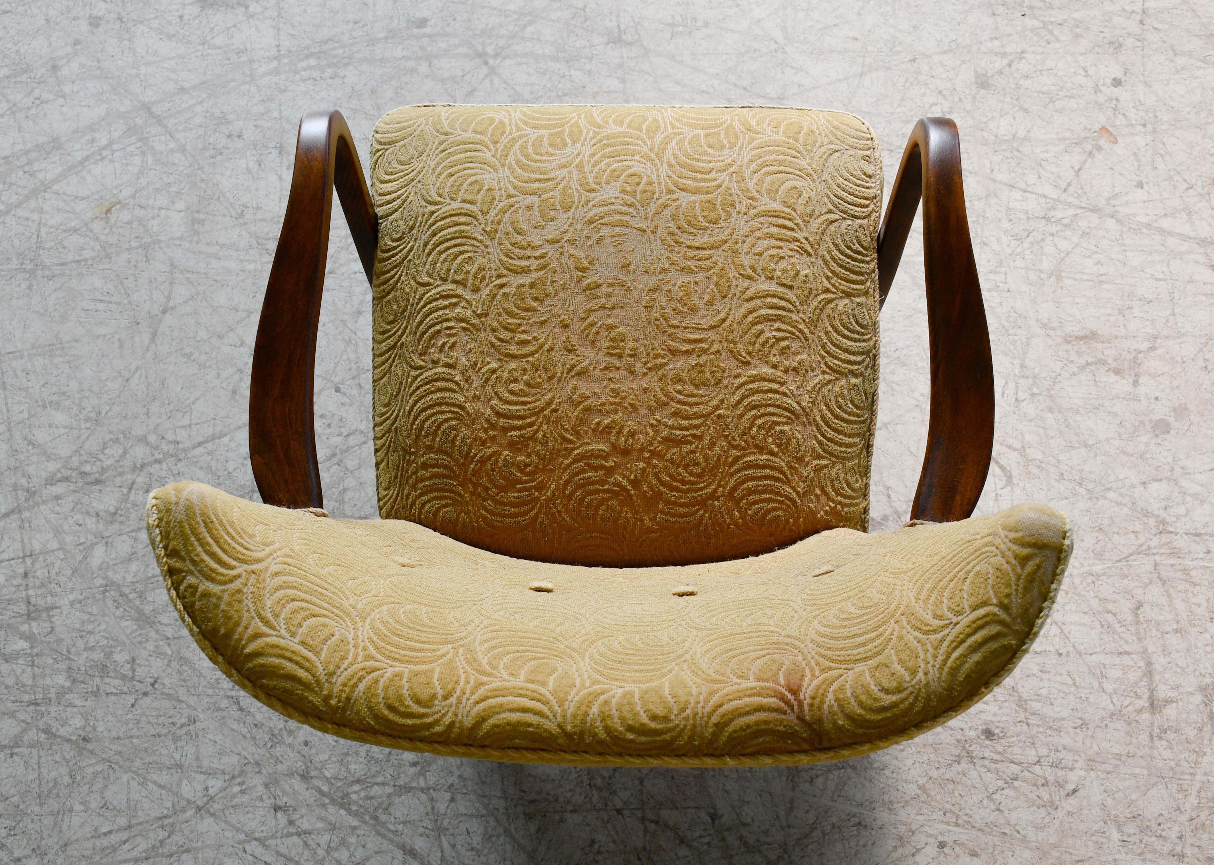 Alfred Christensen Low Back Easy Chair with Open Armrests, Denmark 1940's (v) For Sale 1
