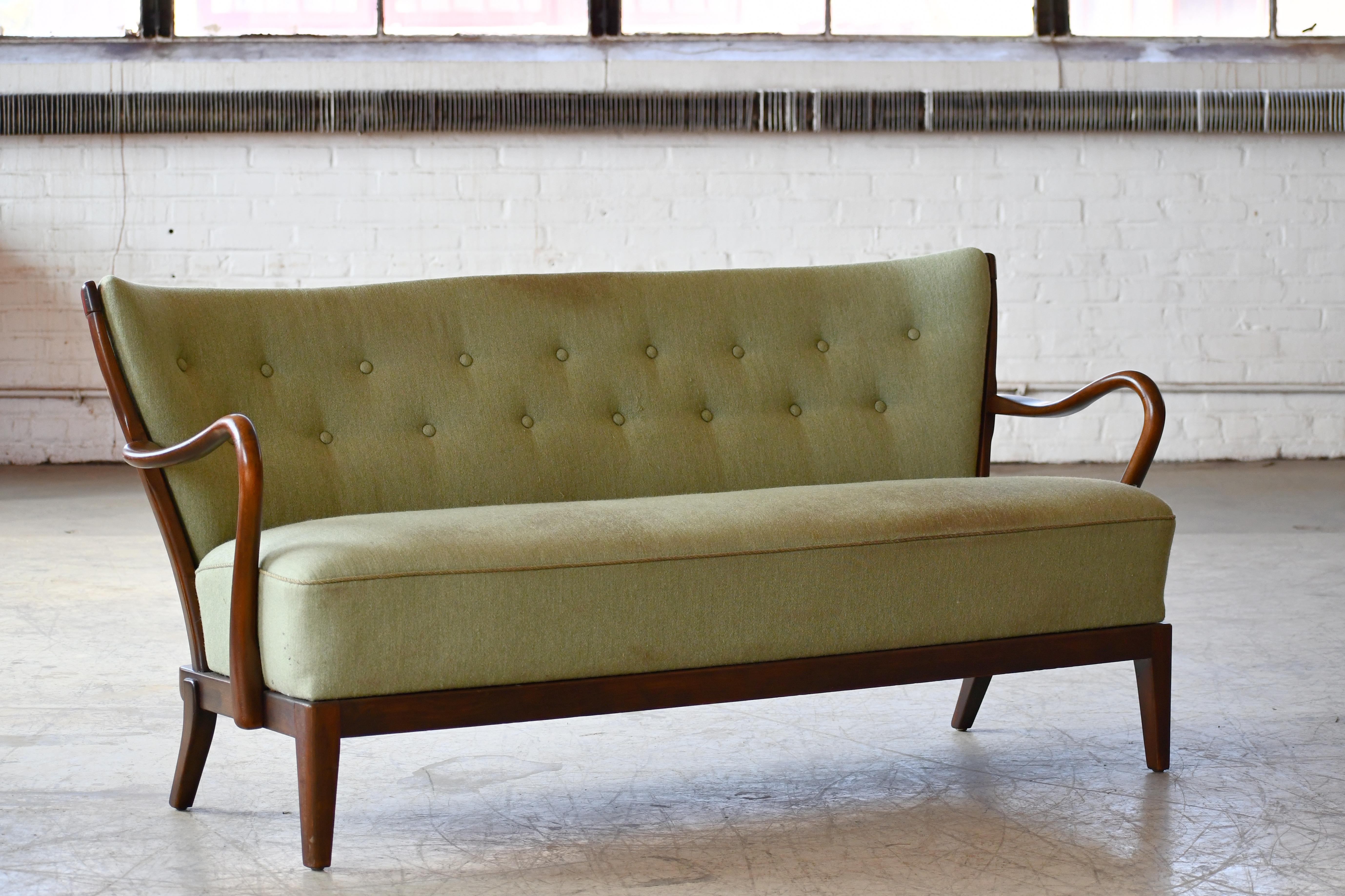 Alfred Christensen Open Arm Settee or Sofa Danish Midcentury, 1940's 5