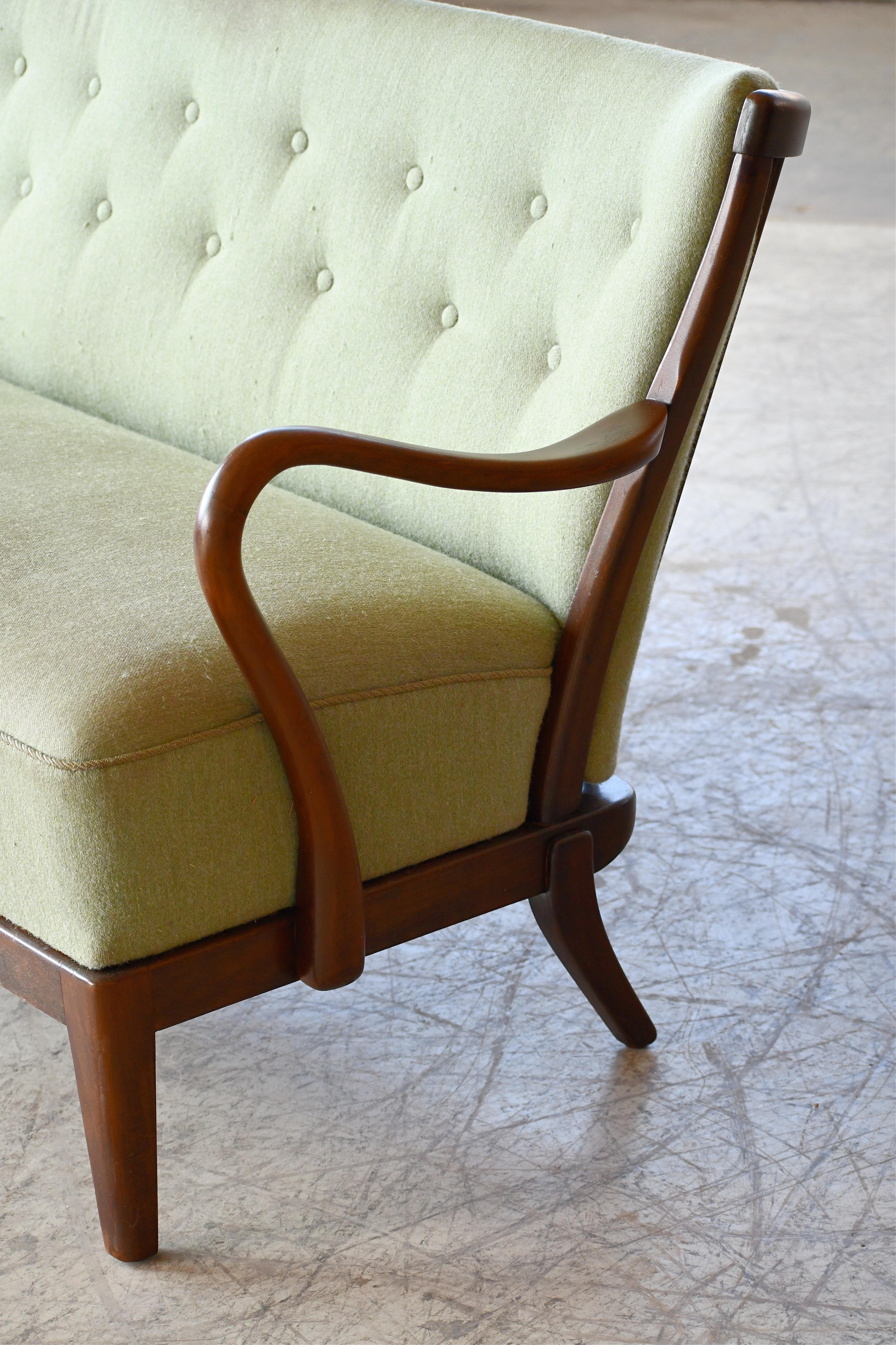 Stained Alfred Christensen Open Arm Settee or Sofa Danish Midcentury, 1940's