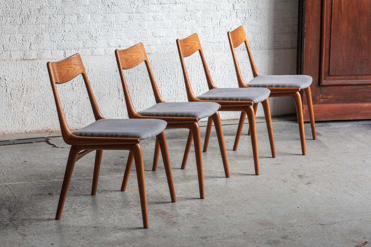 Mid-Century Modern Alfred Christensen Set of 4 Dining Chairs model 'Boomerang', Denmark 1960 For Sale