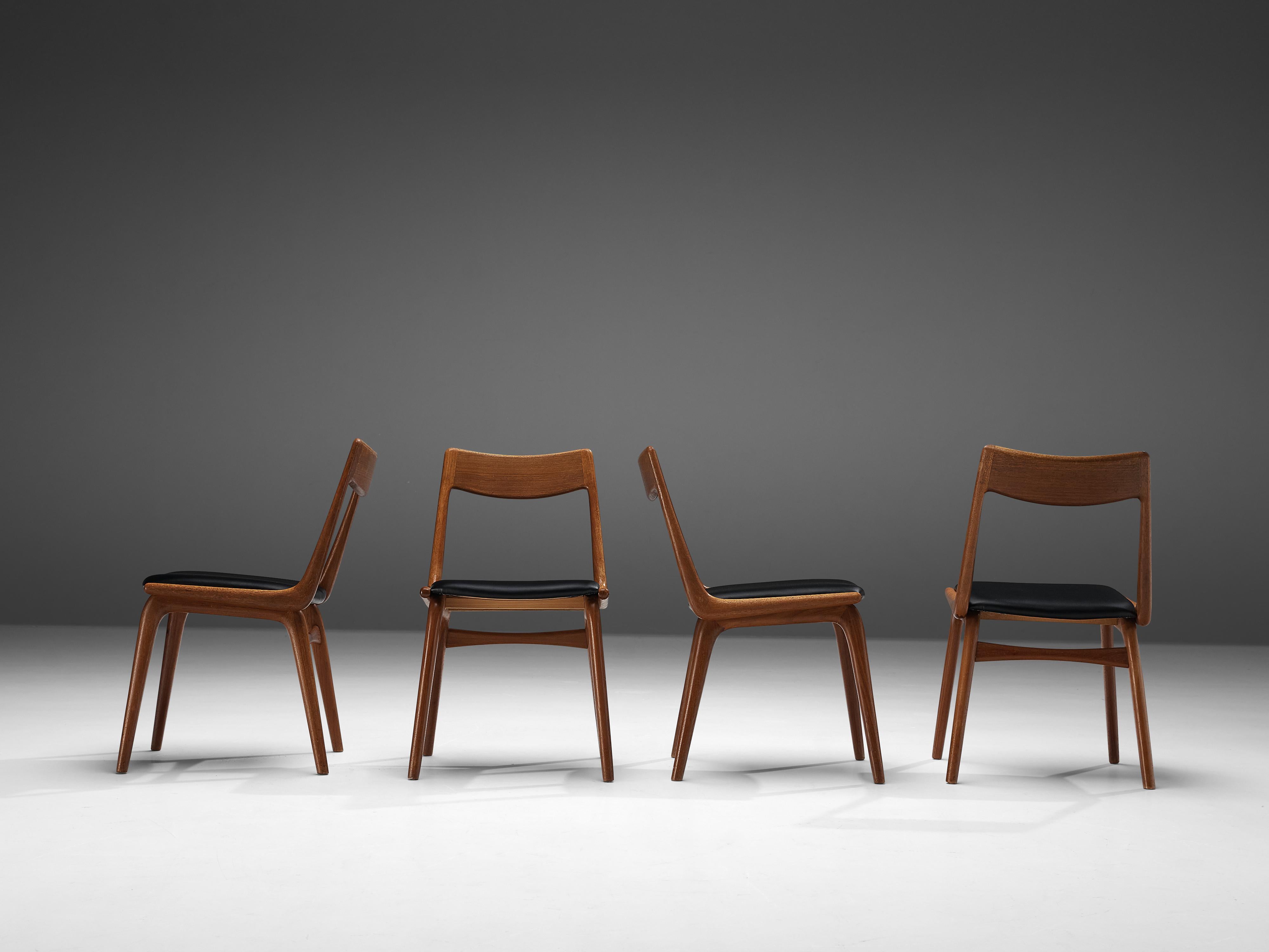 Scandinavian Modern Alfred Christensen Set of Six 'Boomerang' Dining Chairs in Teak