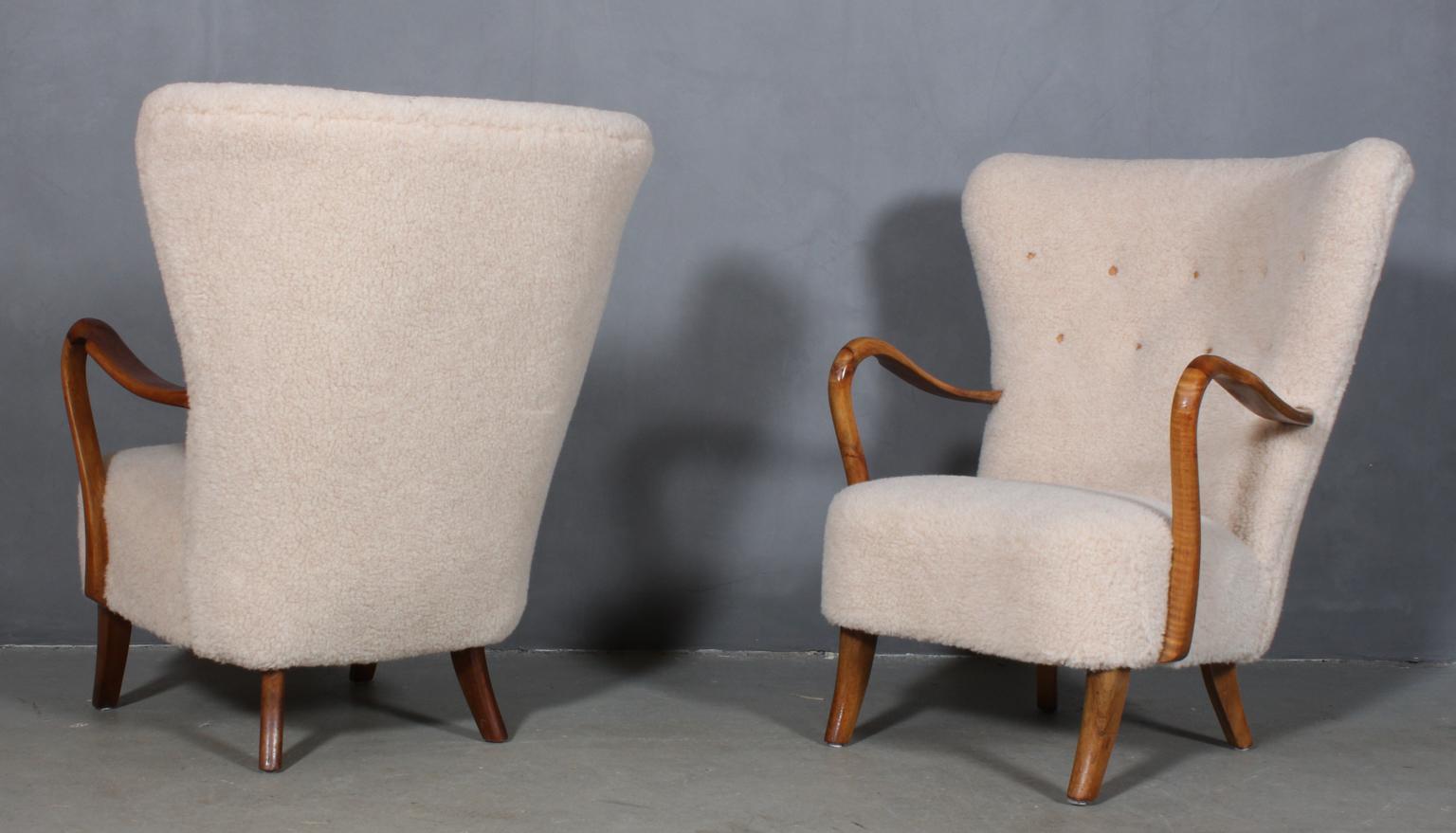 Alfred Christensen, Set of  Lounge Chairs in Lamb Wool, 1940s In Good Condition In Esbjerg, DK