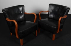 Alfred Christensen, set of Lounge chairs in original leather and beech, 1940s