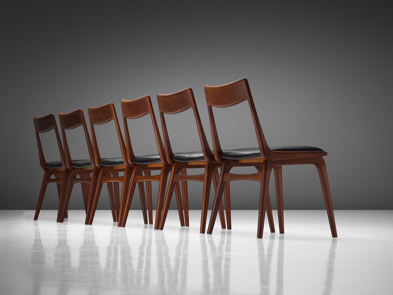 Milieu du XXe siècle Ensemble de six chaises Boomerang en teck d'Alfred Christensen en vente