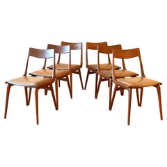 Alfred Christensen Six Teak + Leather Chairs, Denmark 1960's