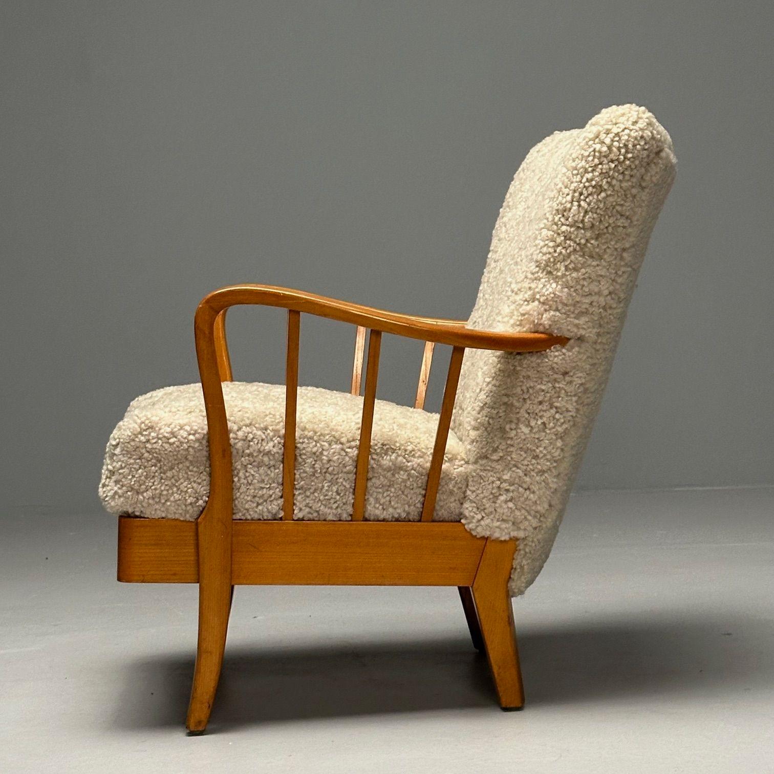 Sheepskin Alfred Christensen Style, Danish Mid-Century Modern Arm Chair, Shearling, Elm For Sale