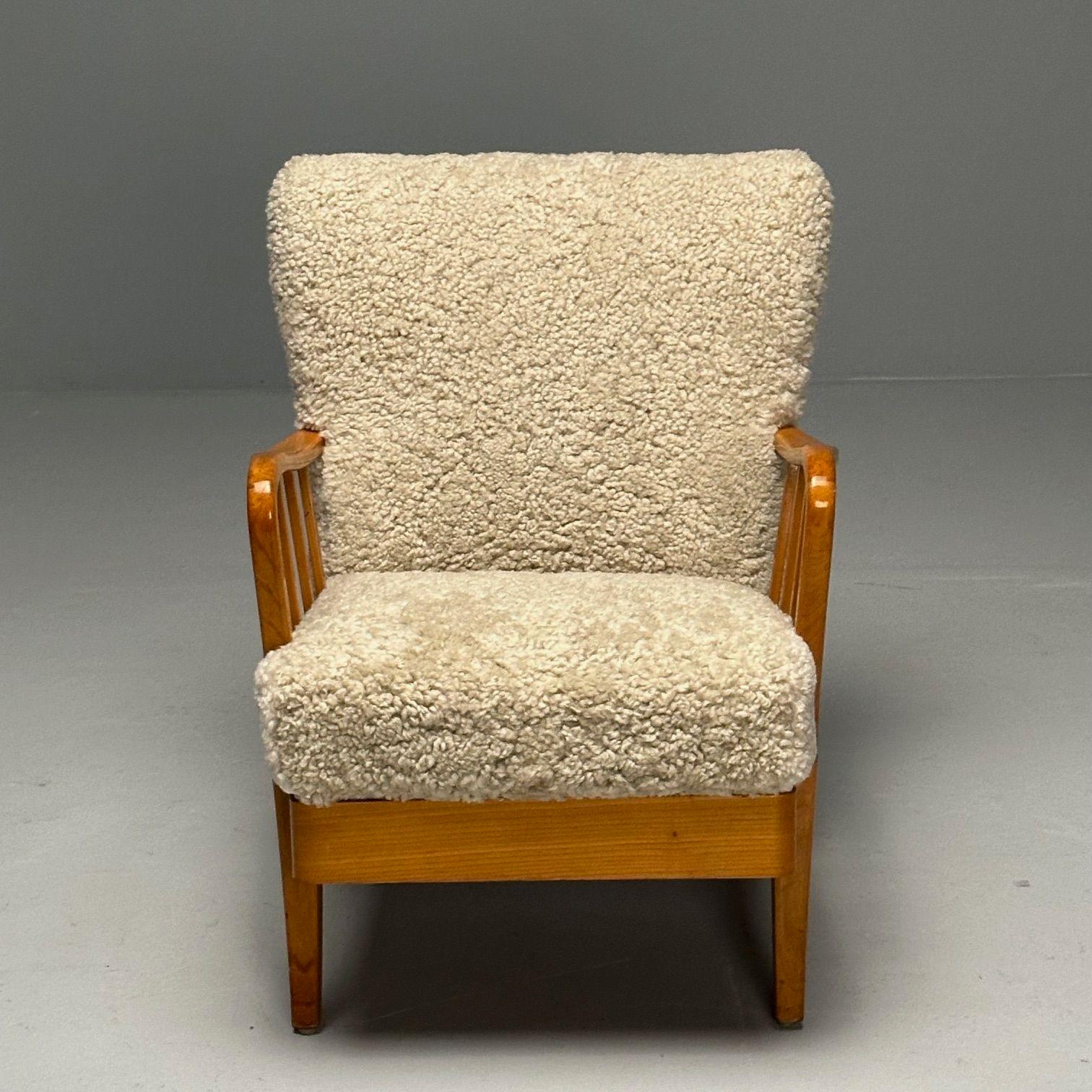 Alfred Christensen Style, Danish Mid-Century Modern Arm Chair, Shearling, Elm For Sale 1
