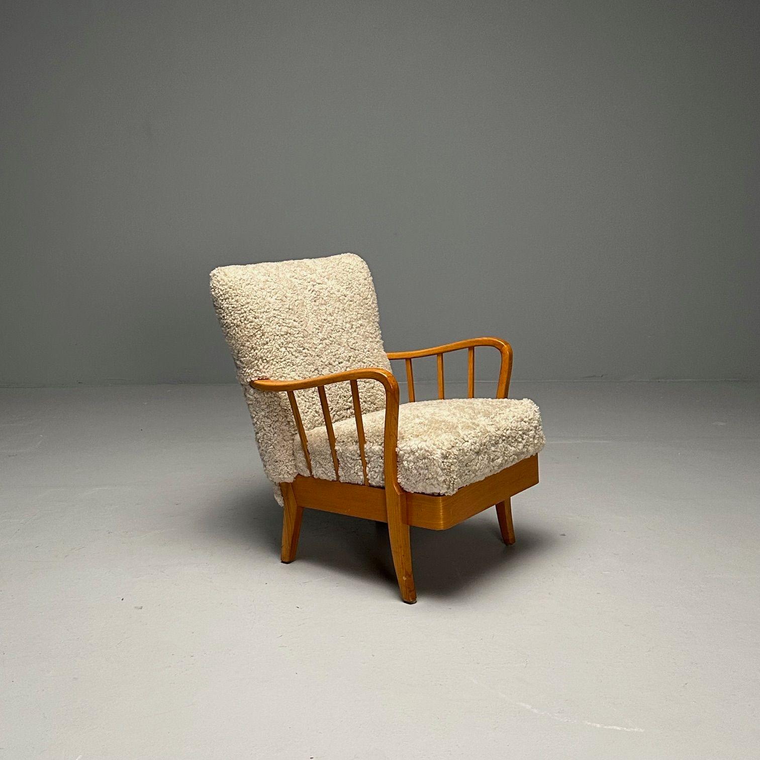 Alfred Christensen Style, Danish Mid-Century Modern Arm Chair, Shearling, Elm For Sale 2