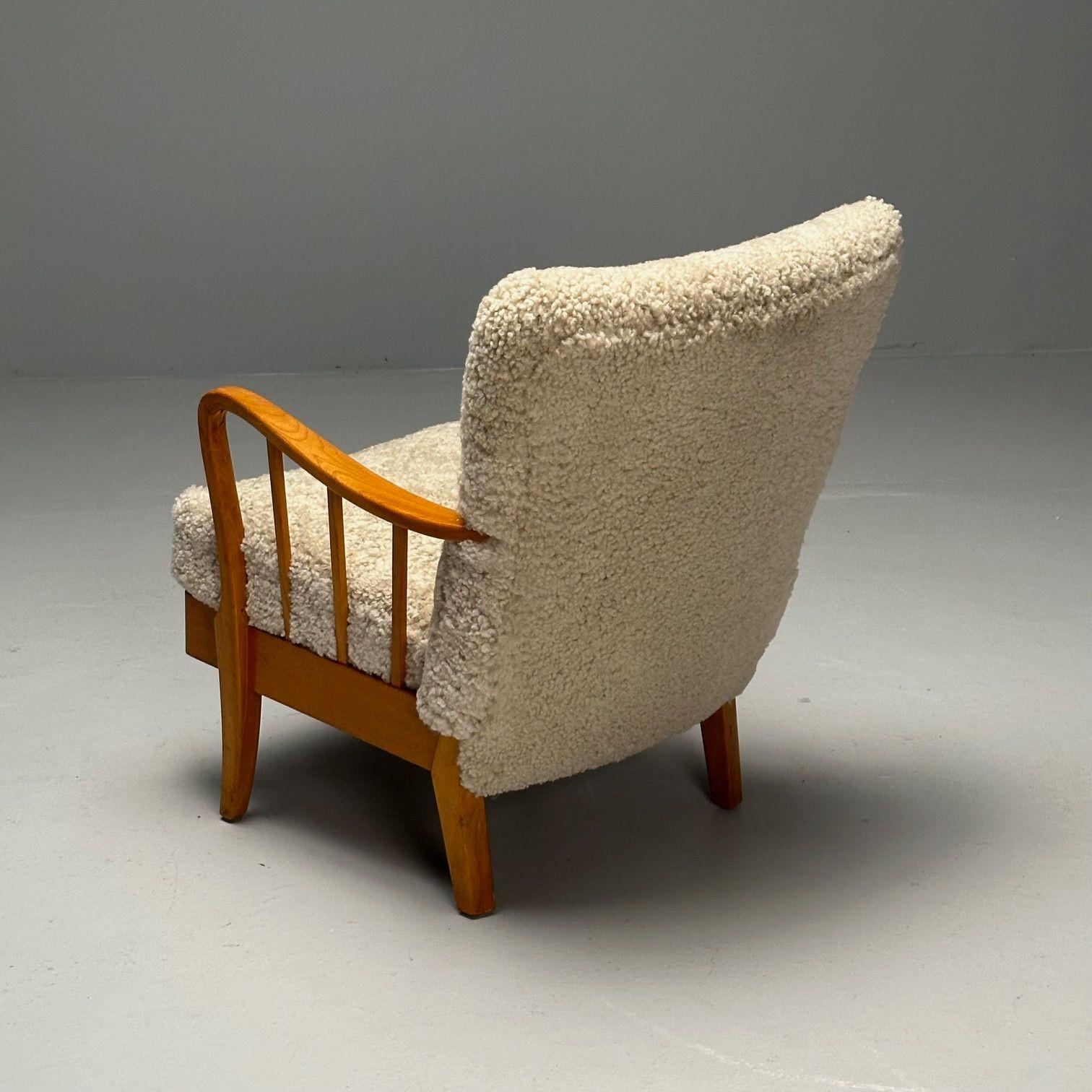 Alfred Christensen Style, Danish Mid-Century Modern Arm Chair, Shearling, Elm For Sale 4