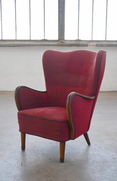 Fauteuil à dossier haut de style Alfred Christensen, Danemark, années 1950