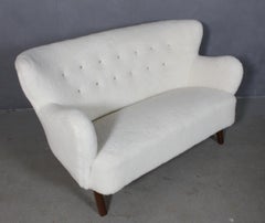 Alfred Christensen, Two Seater Sofa Lamb Wool, 1940s