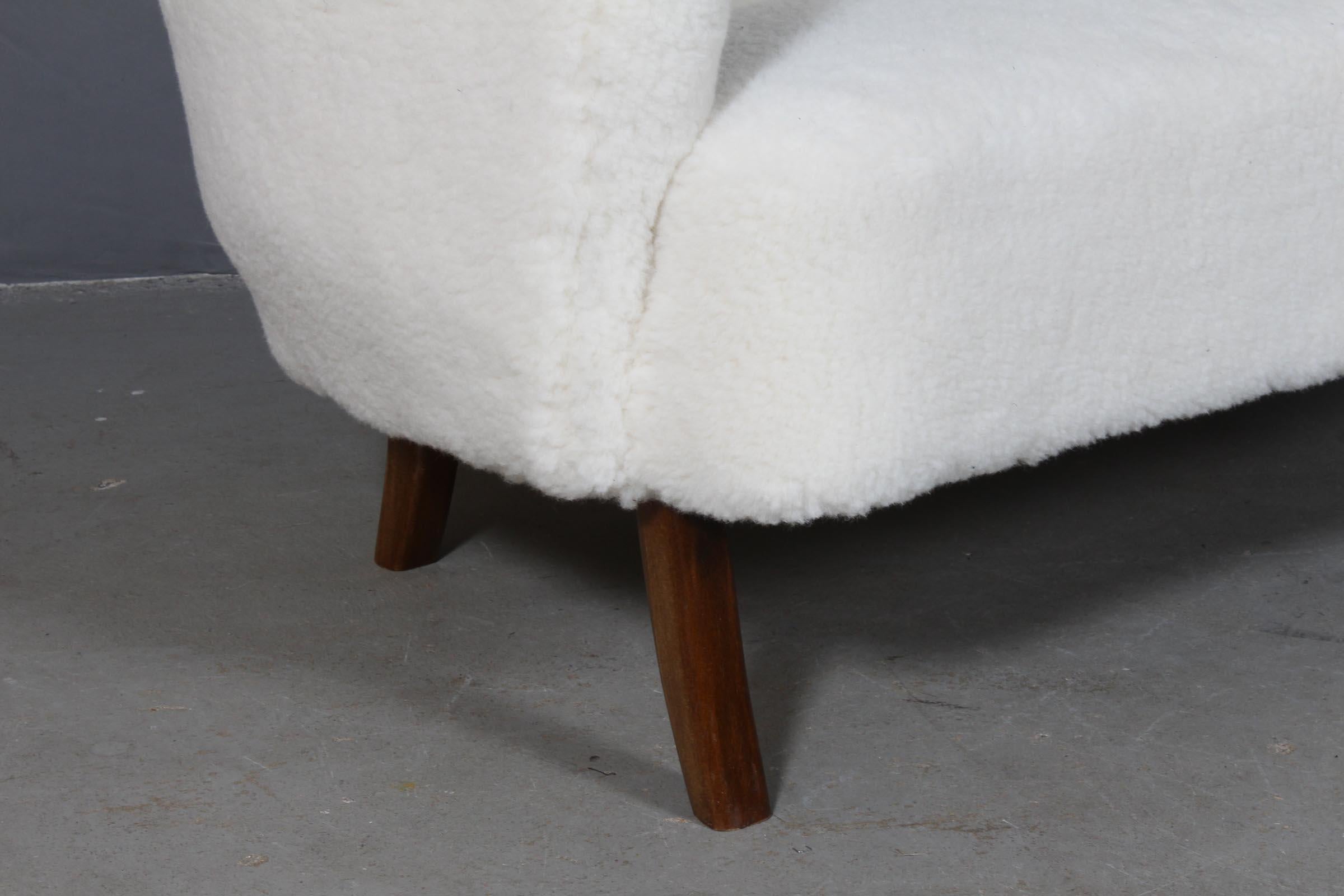Scandinavian Modern Alfred Christensen, Two Seater Sofa Lamb Wool, 1940s
