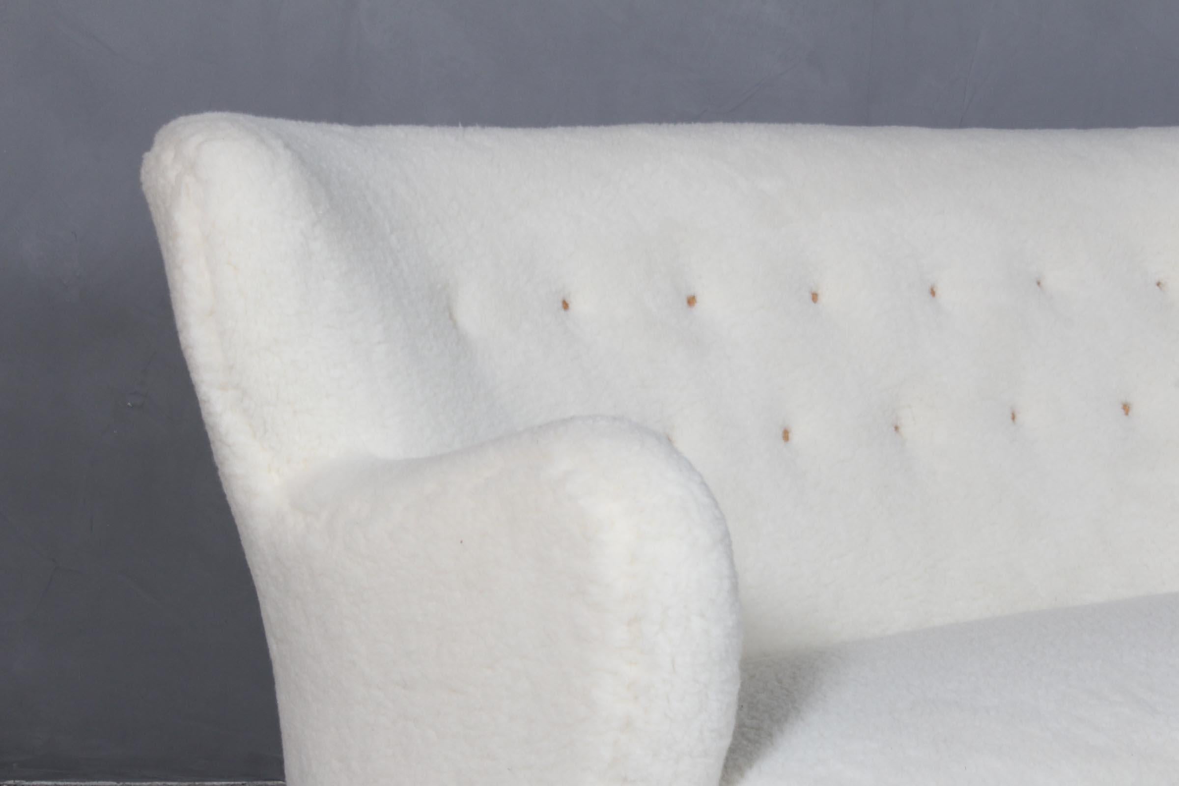 Danish Alfred Christensen, Two Seater Sofa Lamb Wool, 1940s