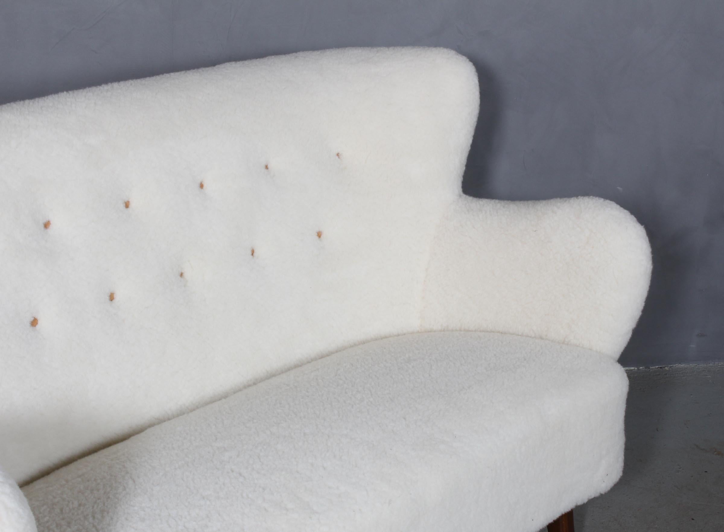 Alfred Christensen, Two Seater Sofa Lamb Wool, 1940s In Excellent Condition In Esbjerg, DK