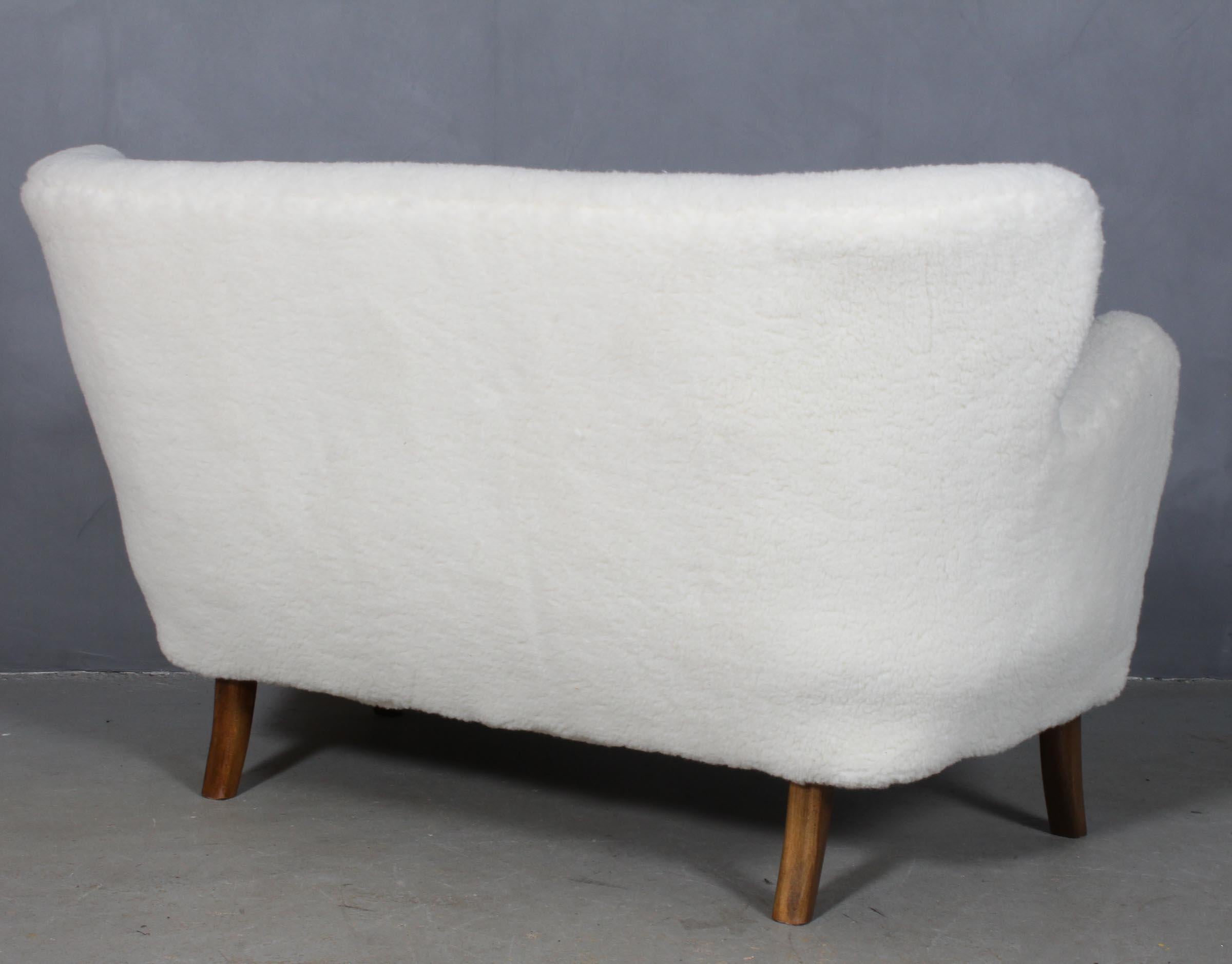 Mid-20th Century Alfred Christensen, Two Seater Sofa Lamb Wool, 1940s