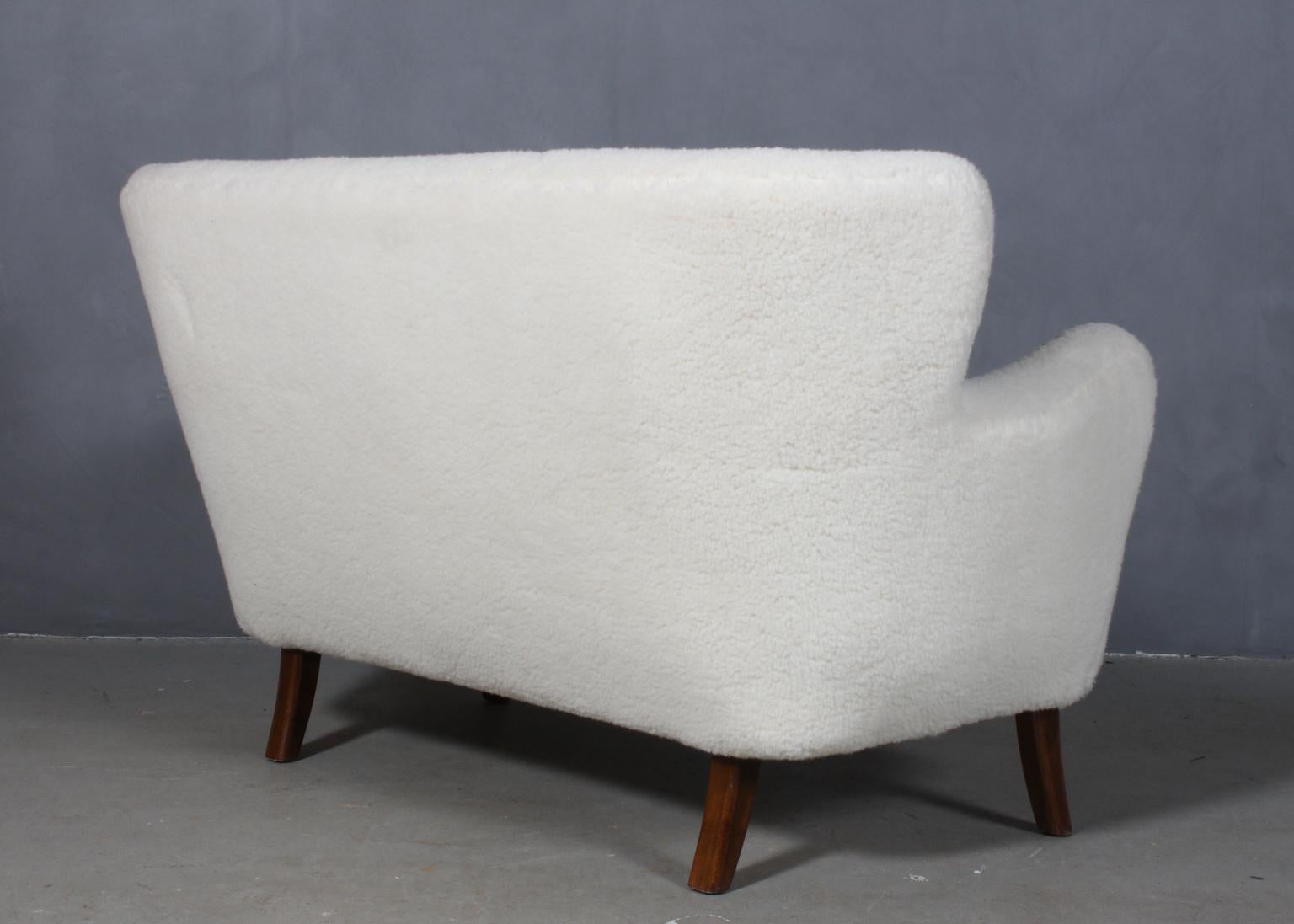 Alfred Christensen, Two Seater Sofa Lamb Wool, 1940s In Excellent Condition In Esbjerg, DK