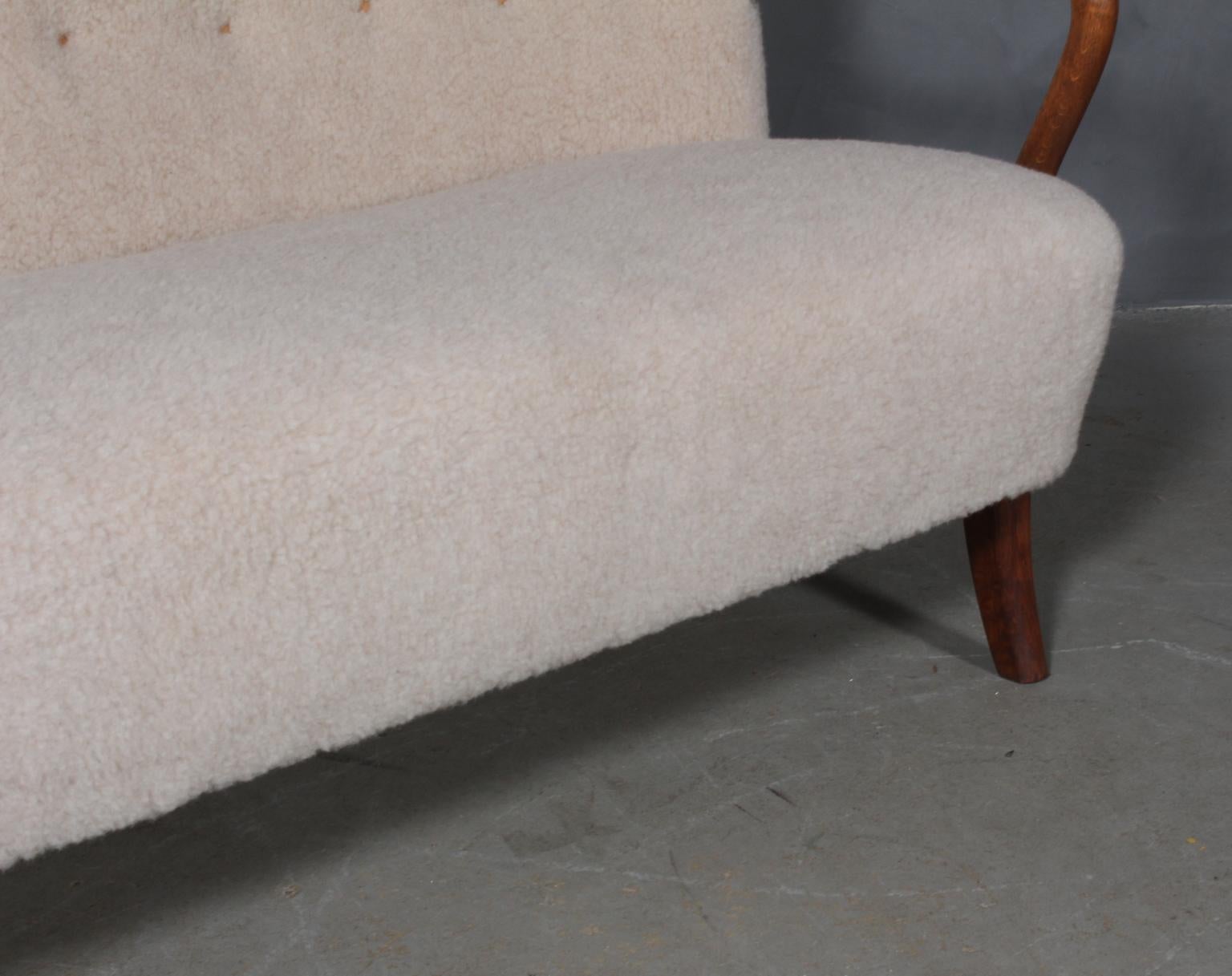 Alfred Christensen, Two ½ Seater Sofa Lamb Wool, 1940s In Excellent Condition In Esbjerg, DK