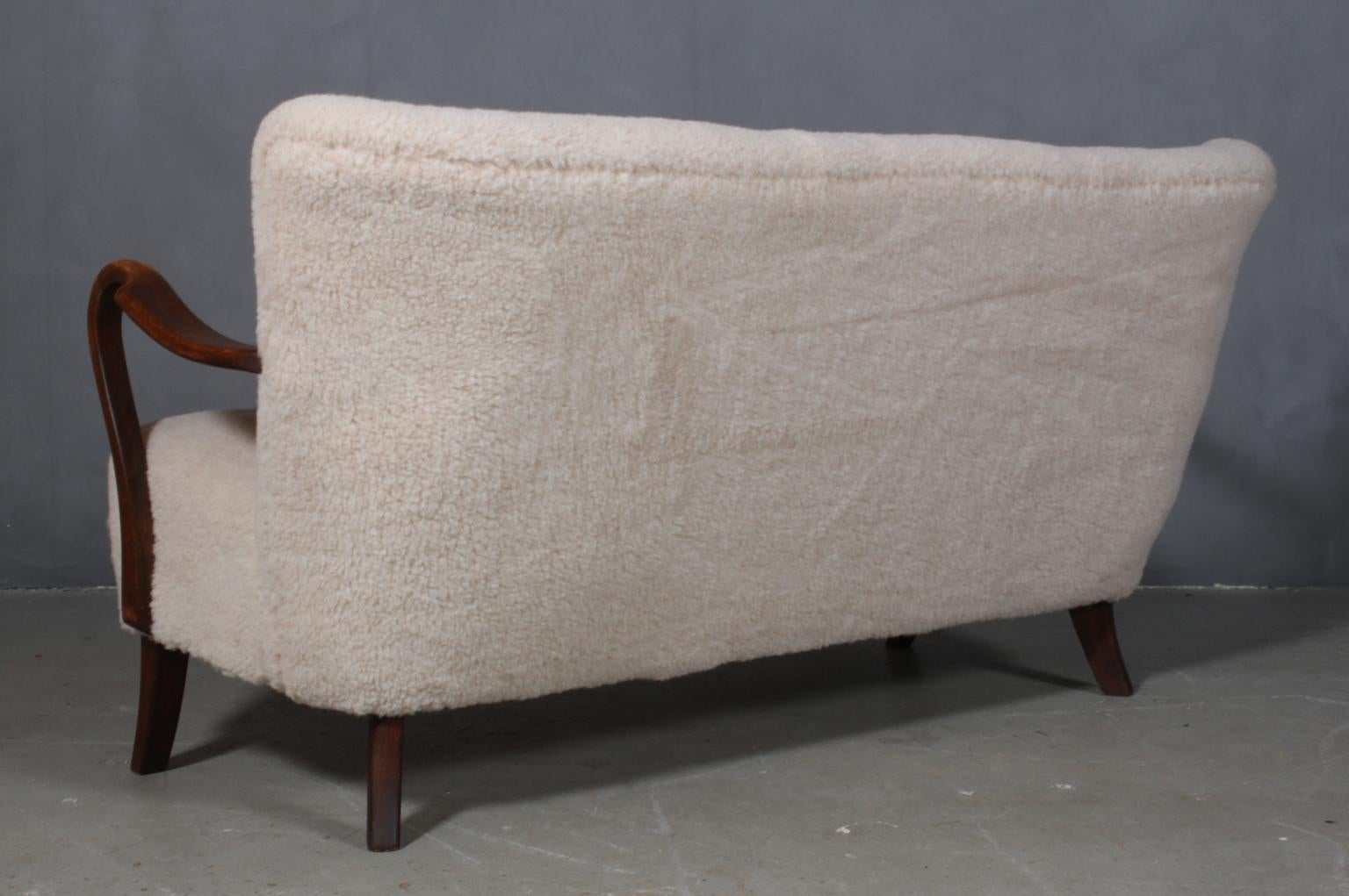 Mid-20th Century Alfred Christensen, Two ½ Seater Sofa Lamb Wool, 1940s