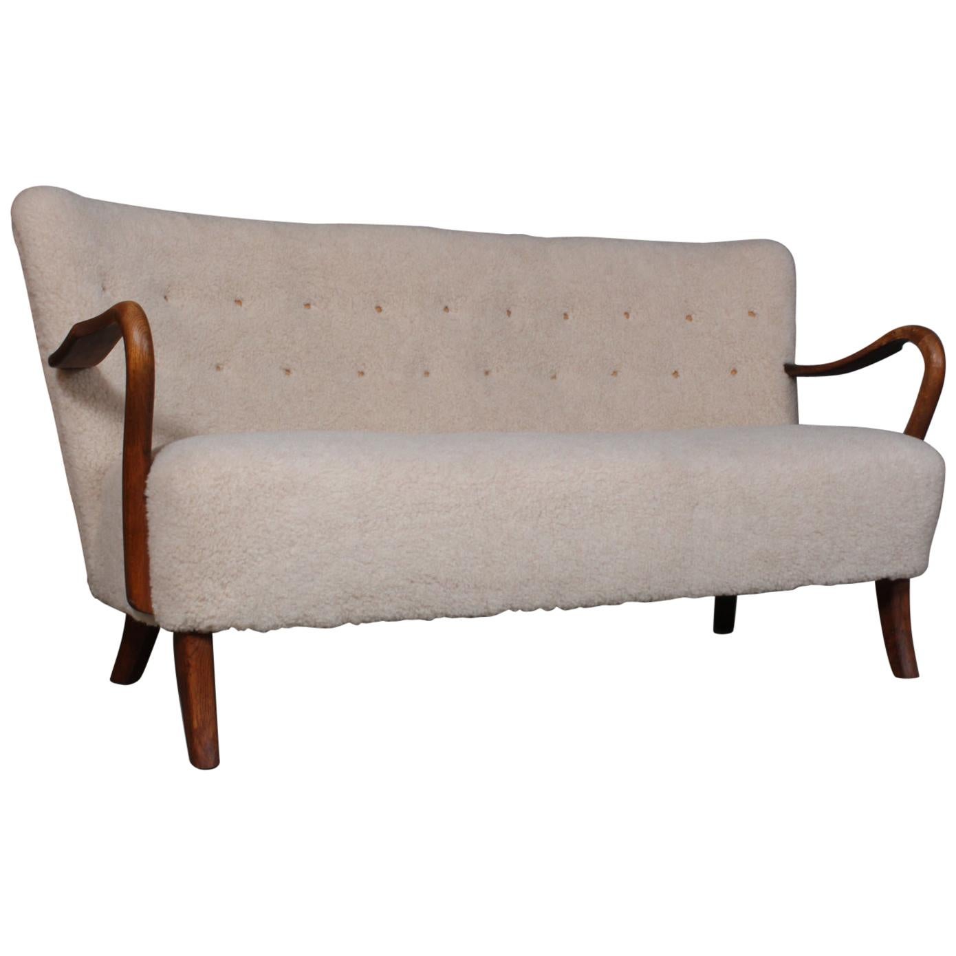 Alfred Christensen, Two ½ Seater Sofa Lamb Wool, 1940s