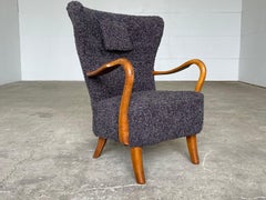 Alfred Christensen Wingback Armchair, Slagelse Møbelværk, Dark Bouclé, 1940s