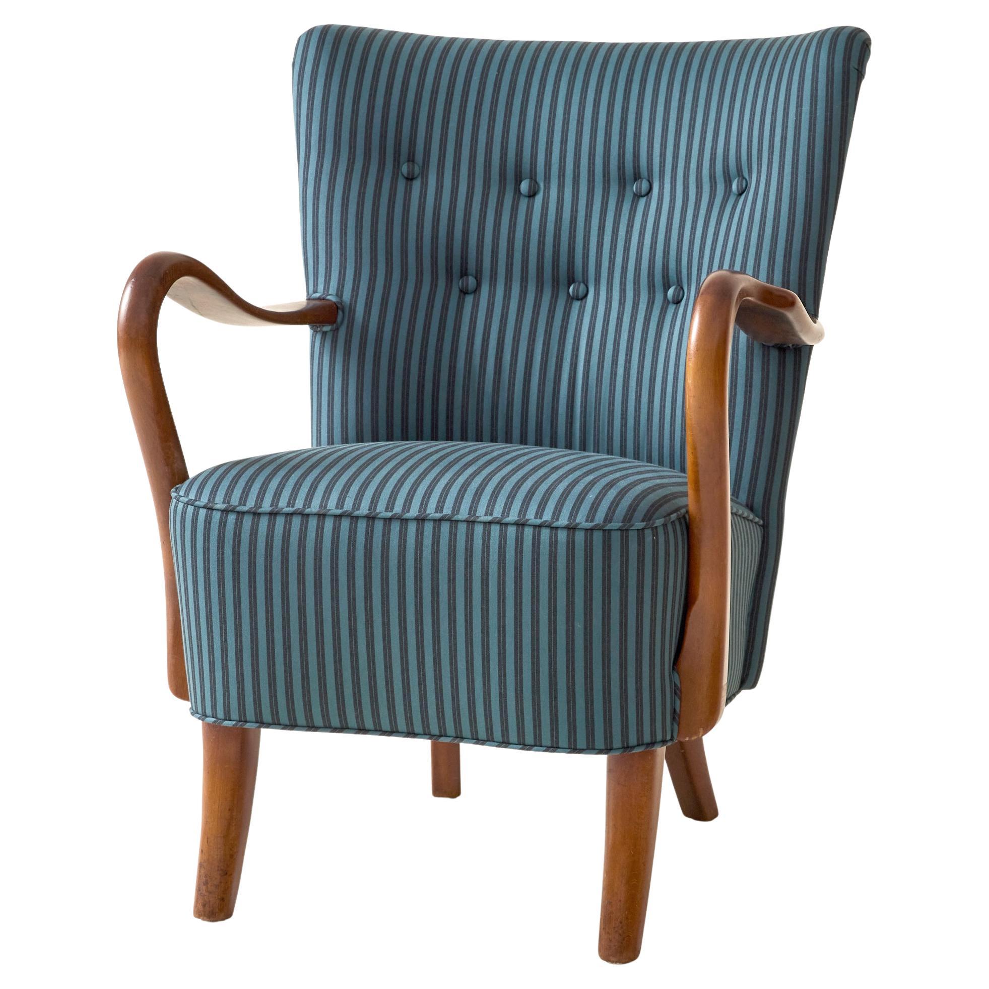 Sedia moderna danese Alfred Christiansen in tessuto di cotone a righe blu, 1940