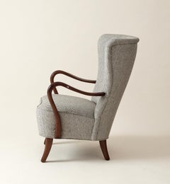 Alfred Christiansen High Back Easy Chair in Striped Linen, 1940s