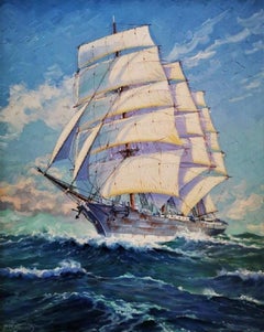 Vintage "The Abraham Rydberg at Full Sail”, ocean-going Clipper, original oil on canvas