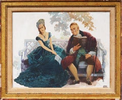 Illustrazione americana firmata "Romeo e Juliette", dipinto con cornice e ritratto raro