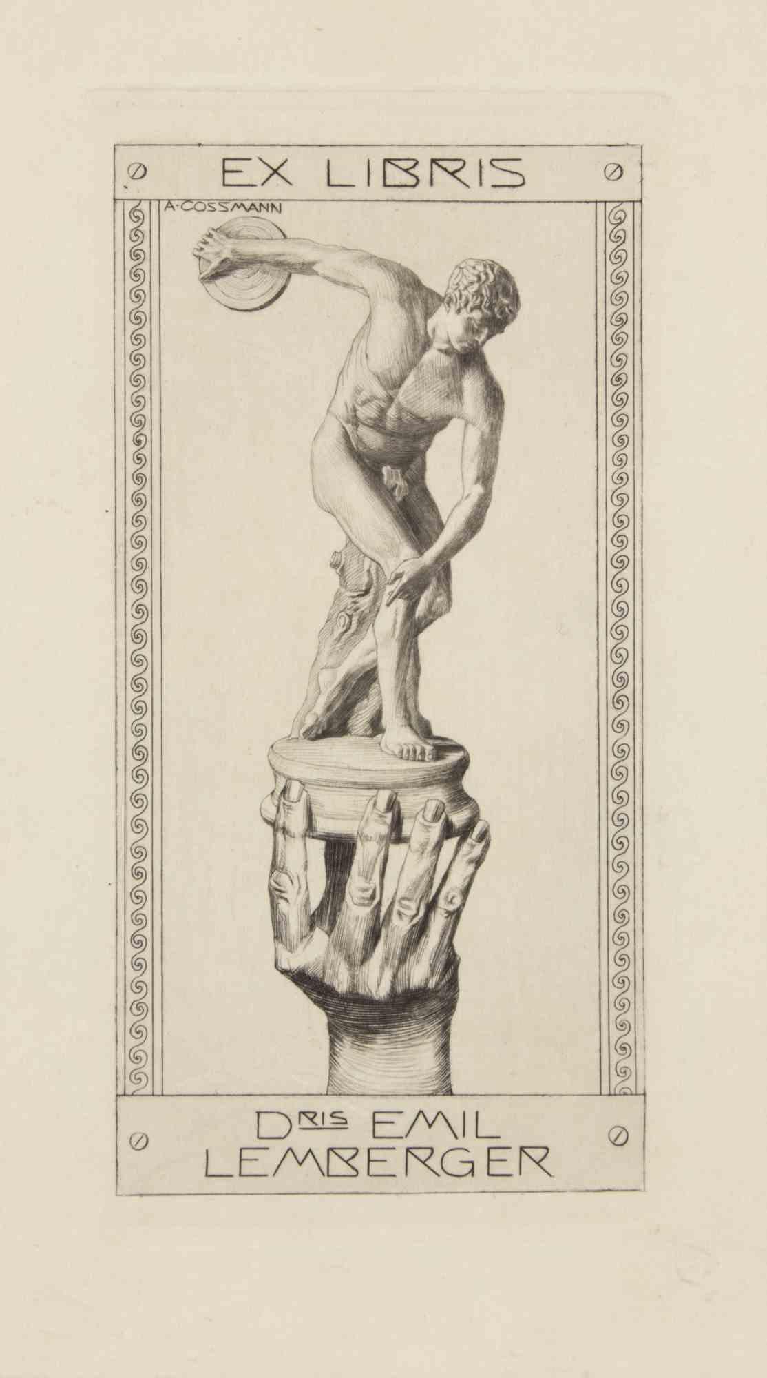 Ex libris Myron's Discobolus – Radierung von Alfred Cossmann – Myron's Discobolus – Anfang des 20. Jahrhunderts im Angebot 1