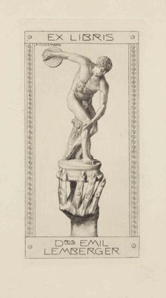 Ex libris Myron's Discobolus - Etching by Alfred Cossmann - Early 20th Century