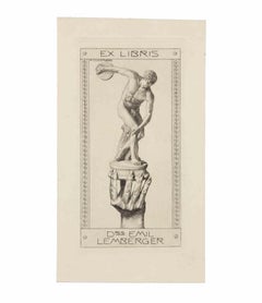 Ex libris Myron's Discobolus - gravure d'Alfred Cossmann - Début du 20e siècle