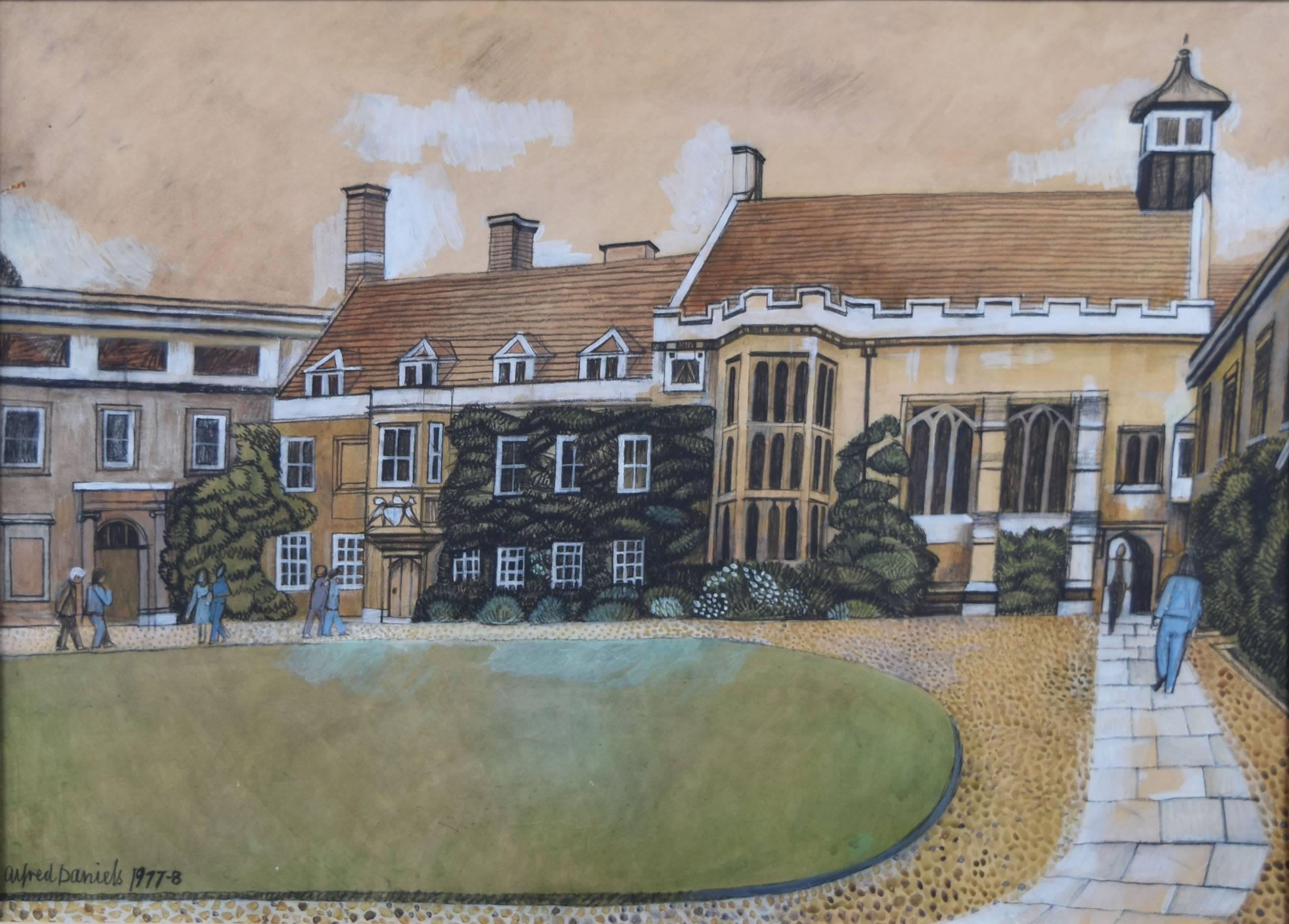 Alfred Daniels Christ's College Cambridge 1977 Gouache Painting naive