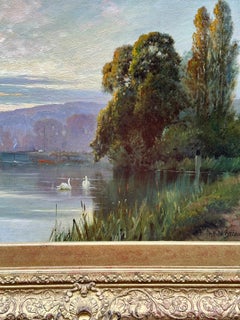 English River landscape, with Swans on the Thames at Temple Lock near London UK