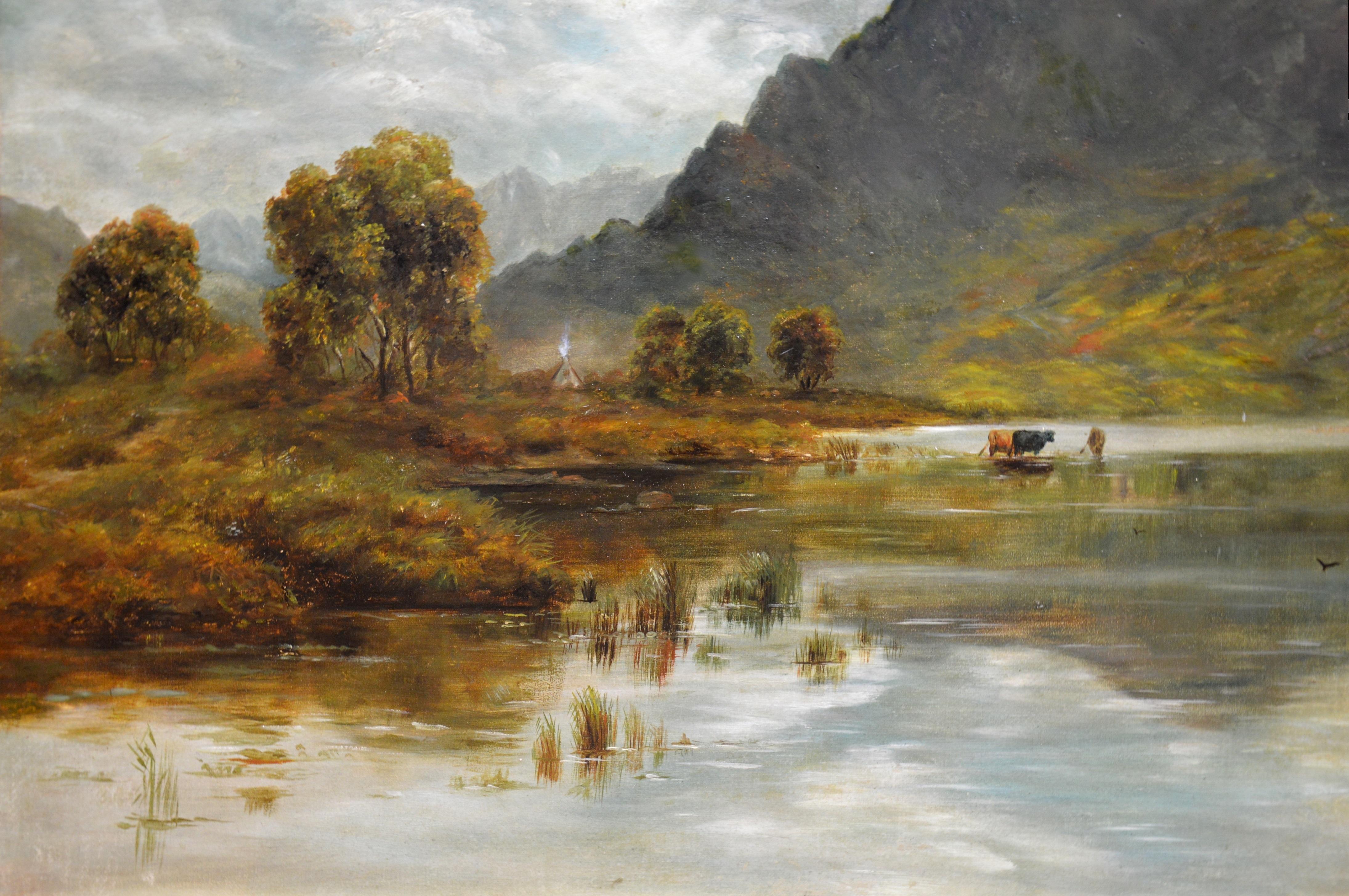 Twilight, Loch Ness - 19th Century Oil Painting Nocturne of Scottish Highlands 5