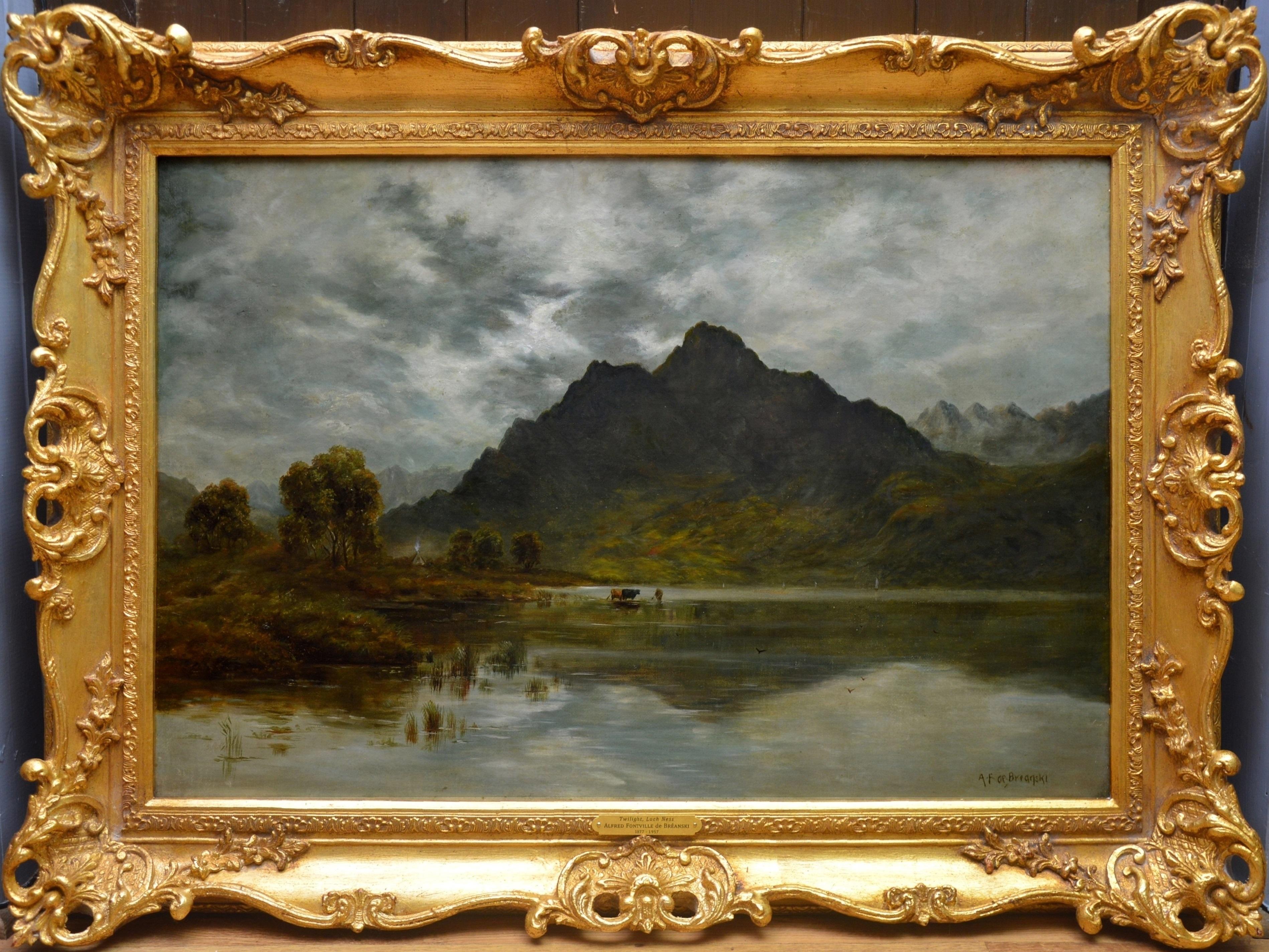 Alfred de Breanski Jnr. Landscape Painting - Twilight, Loch Ness - 19th Century Oil Painting Nocturne of Scottish Highlands